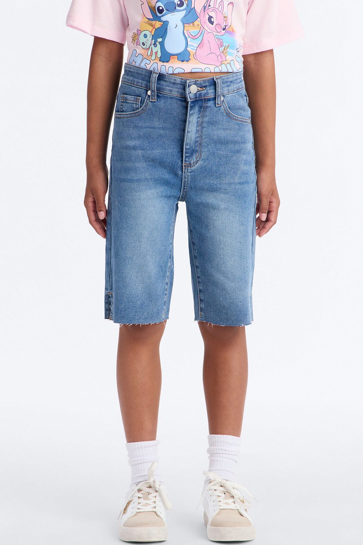 Mini Everything's Good Super Stretch Denim Bermudas - Medium Blue Wash