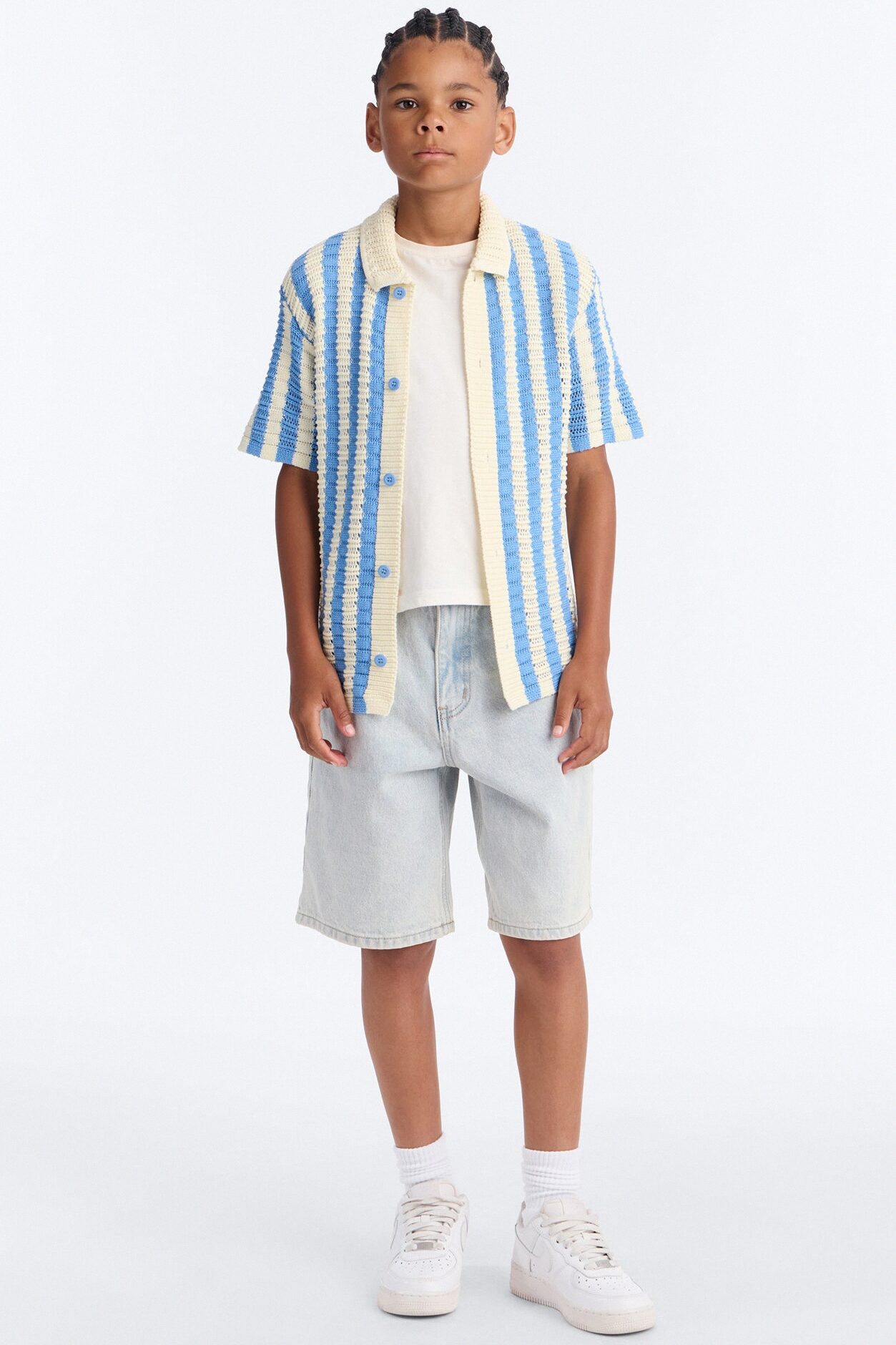 Mini Clark Striped Knit Button up Shirt - Blue/combo