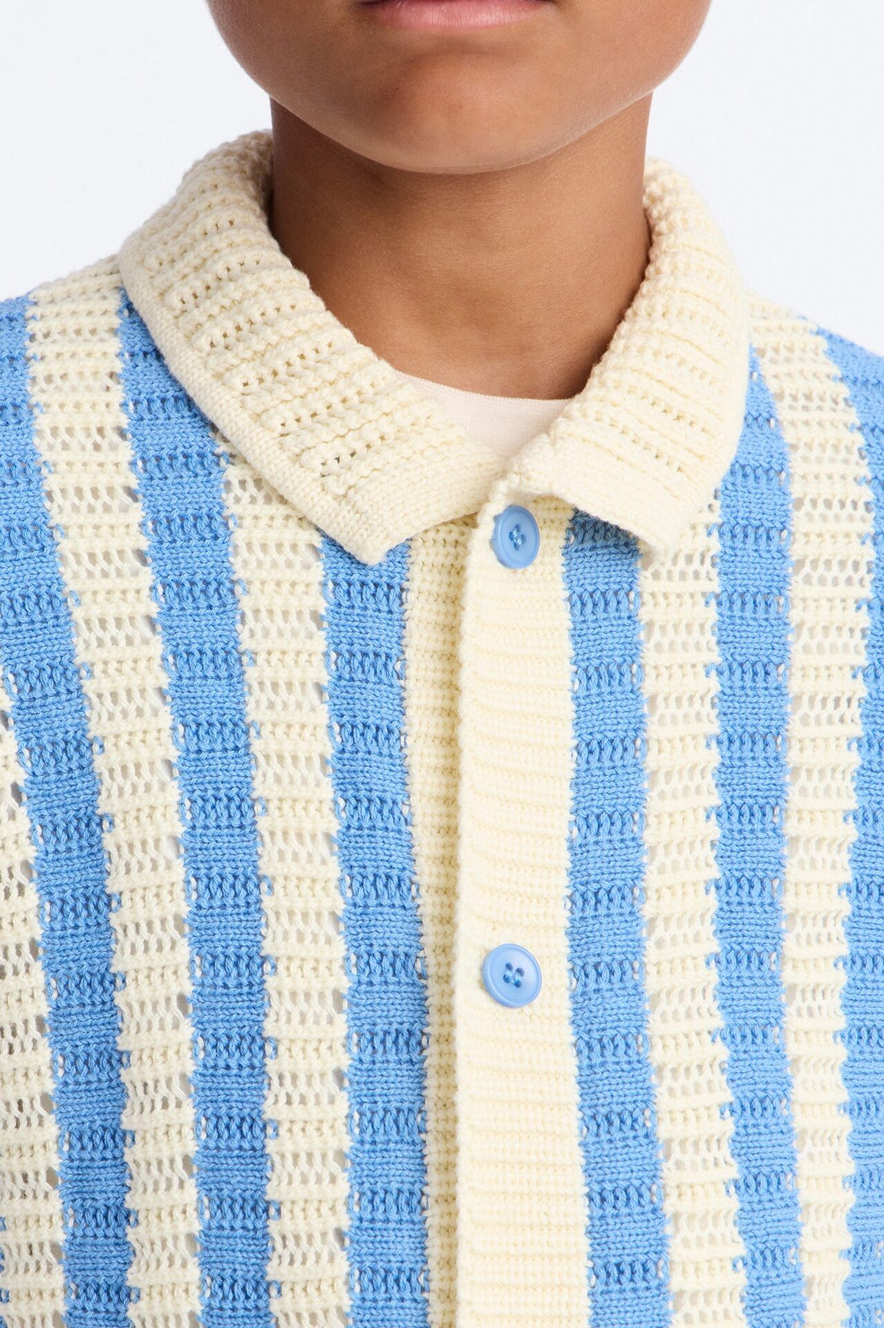 Mini Clark Striped Knit Button up Shirt - Blue/combo