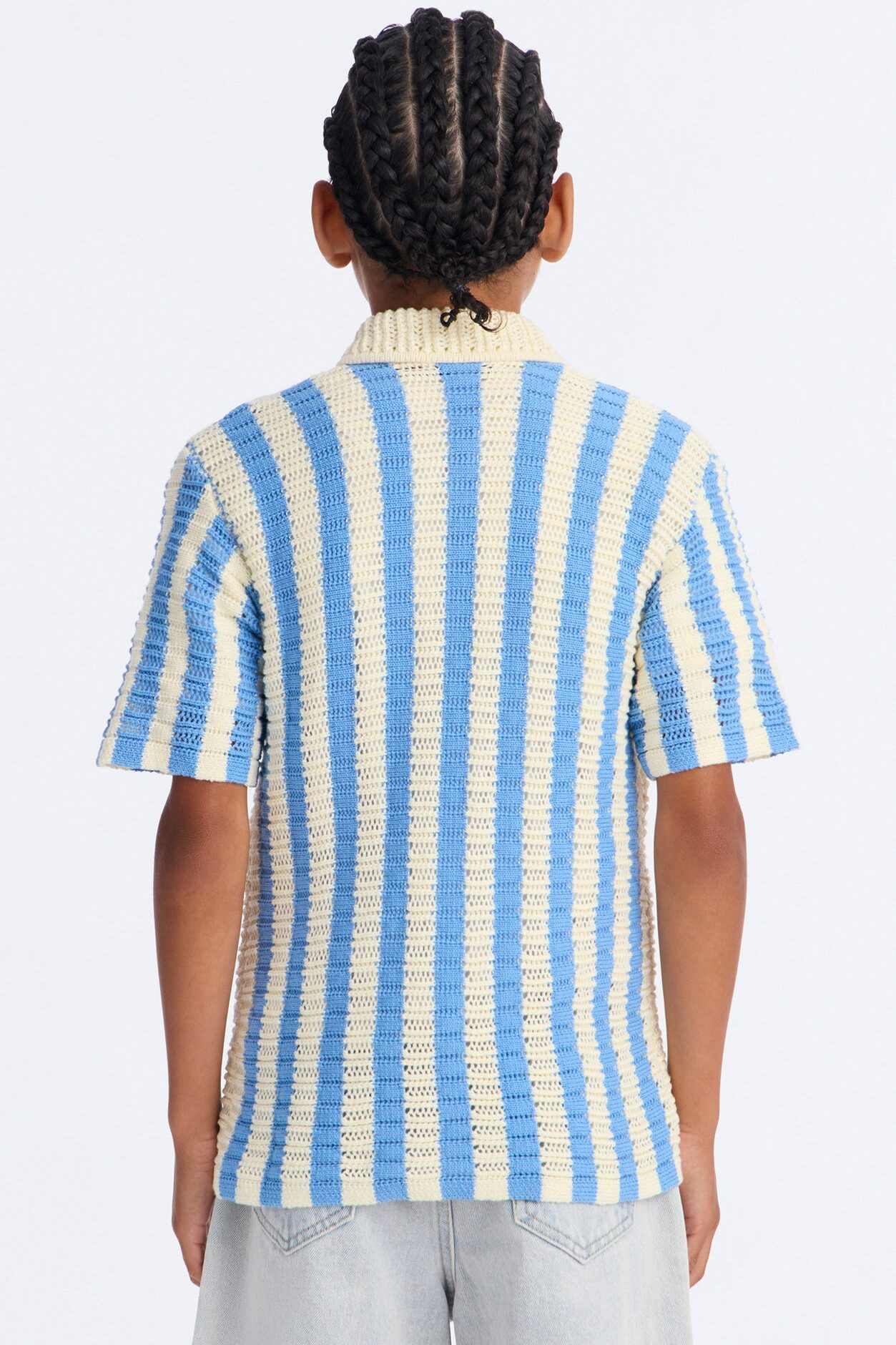 Mini Clark Striped Knit Button up Shirt - Blue/combo