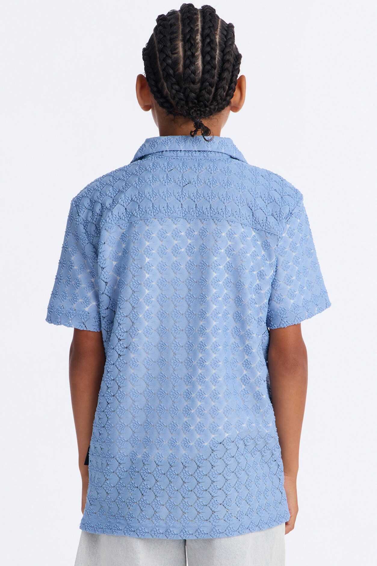 Mini Take The Leap Textured Button Down Shirt - Slate Blue