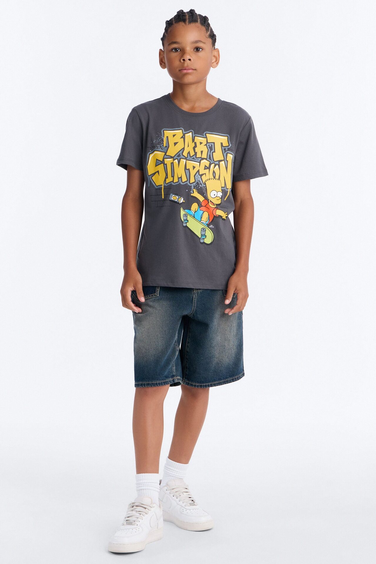 Mini Bart Simpson Skater Short Sleeve Tee - Charcoal