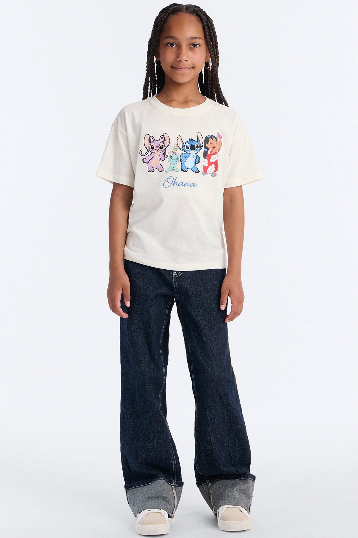 Mini Lilo And Stitch Ohana Front/Back Short Sleeve Tee - Ivory