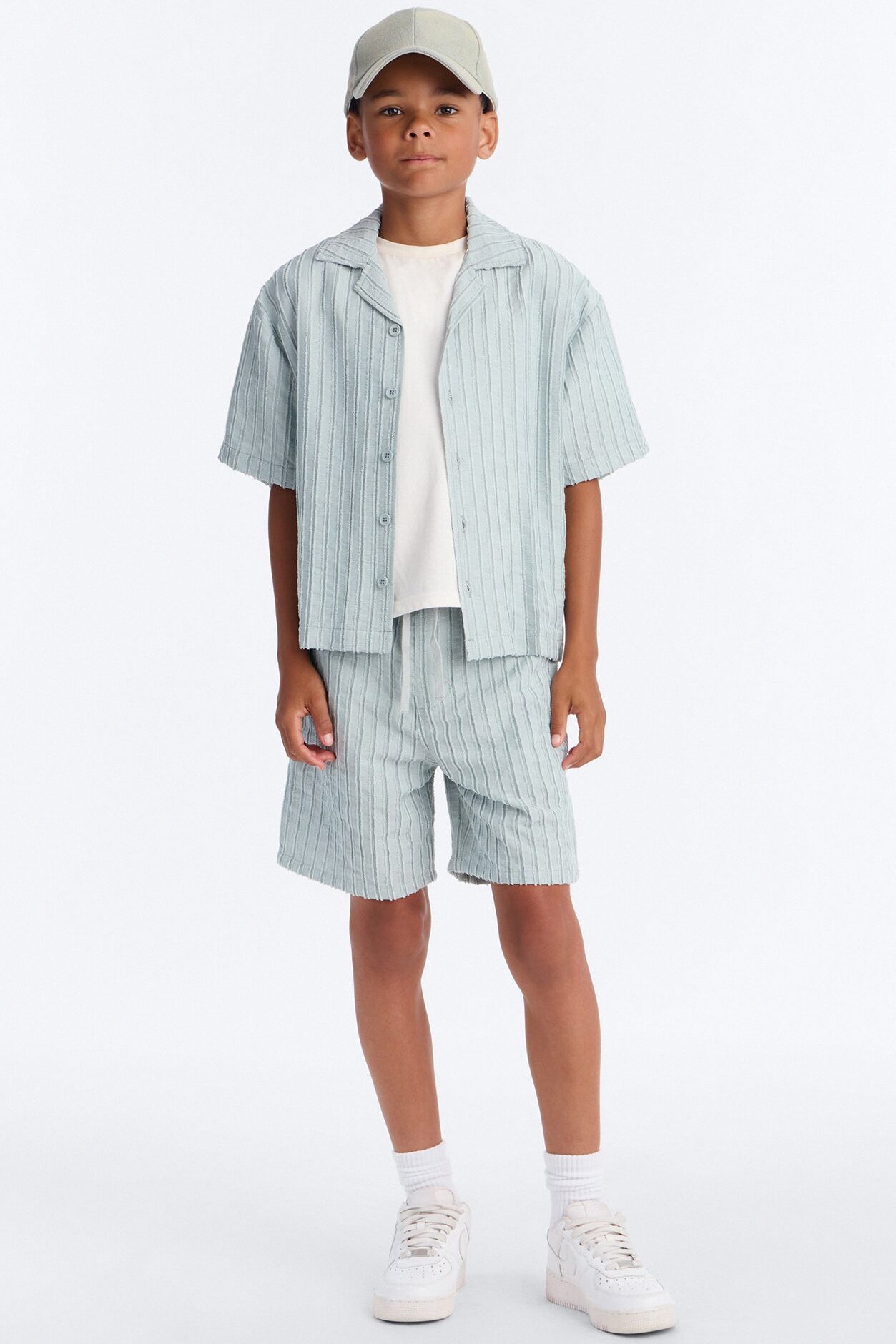 Mini Relaxed Aegean Pleat Cuban Collar Button Up Shirt - Sage