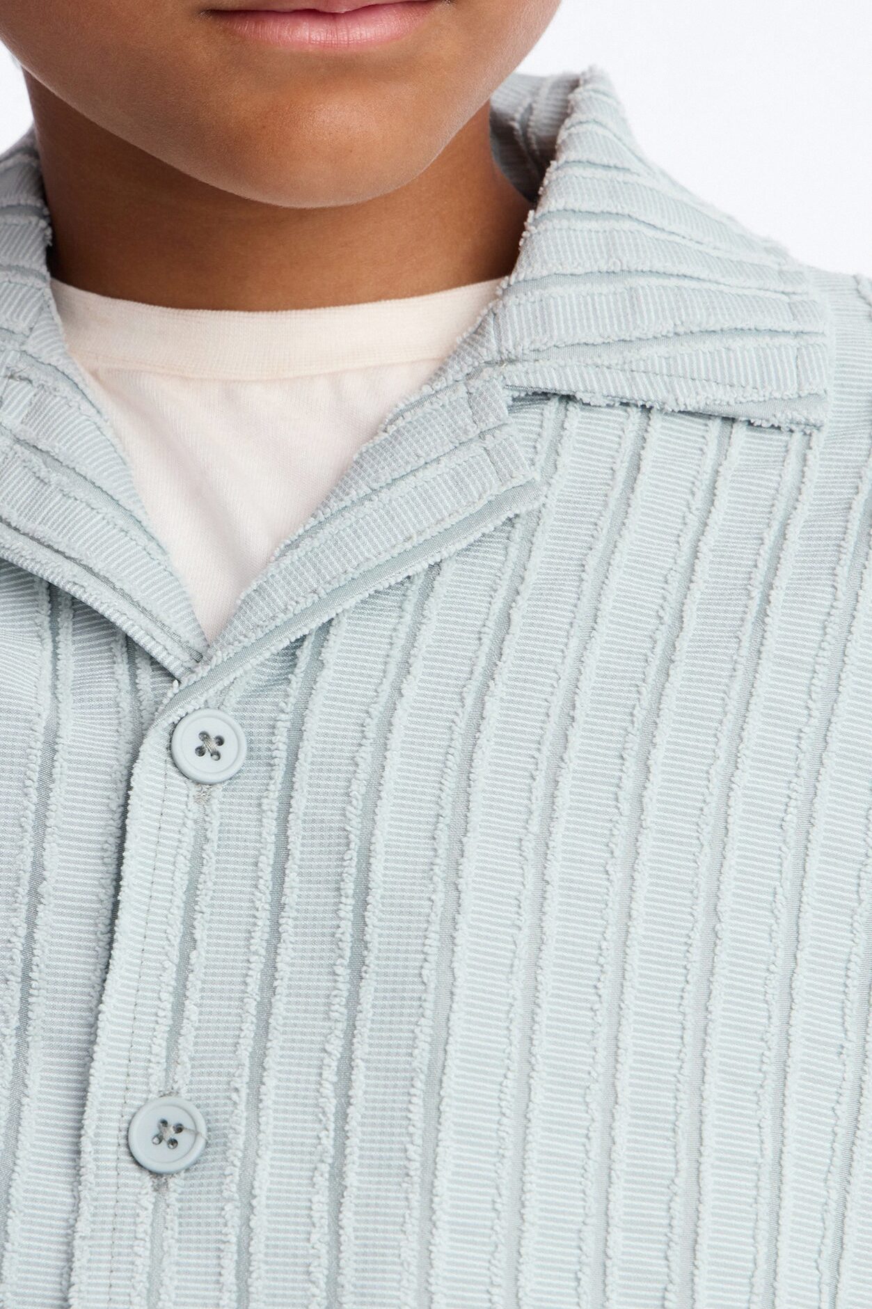 Mini Relaxed Aegean Pleat Cuban Collar Button Up Shirt - Sage