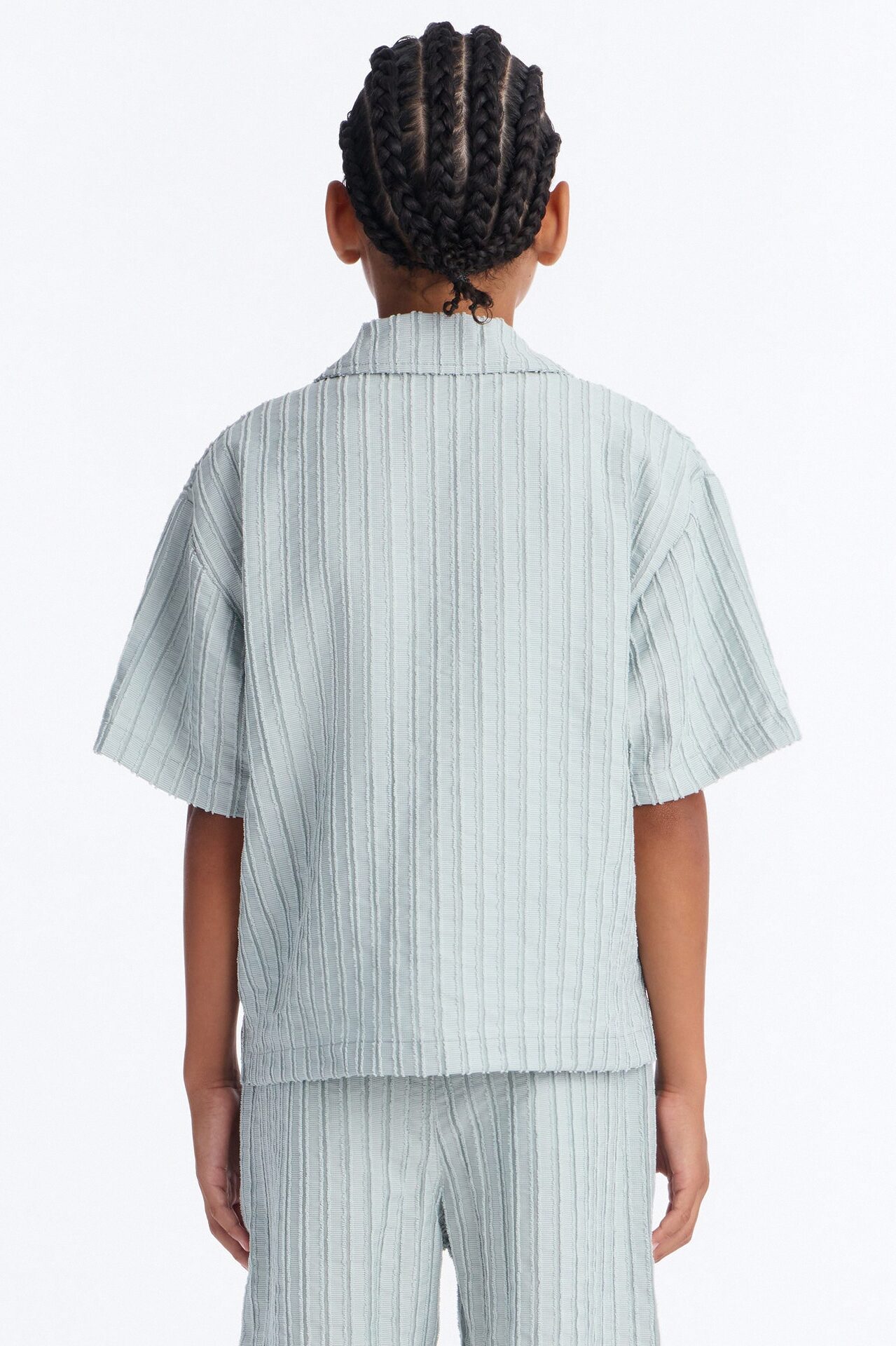 Mini Relaxed Aegean Pleat Cuban Collar Button Up Shirt - Sage
