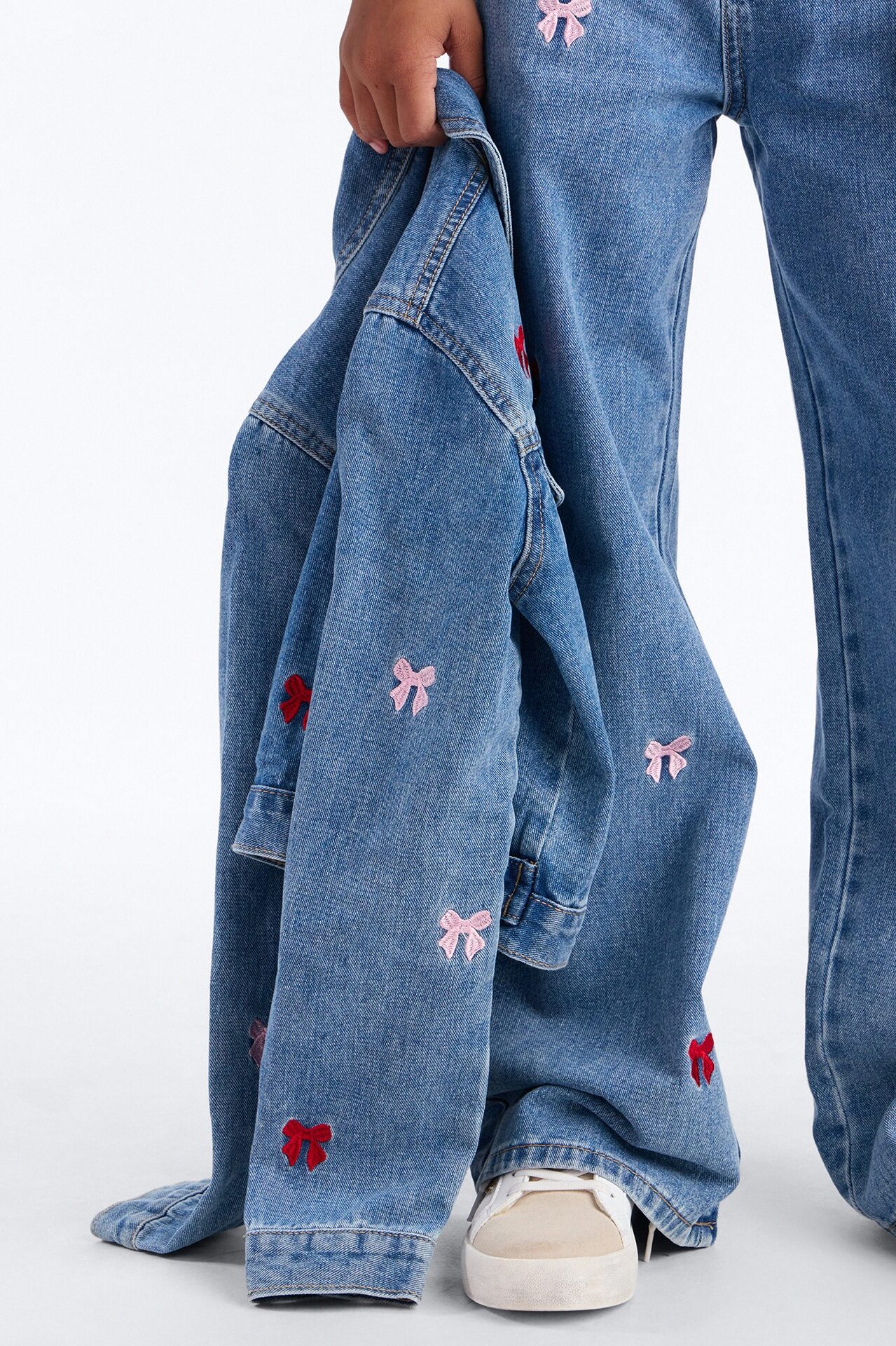 Mini Clara Embroidered Bow Denim Jacket - Light Wash