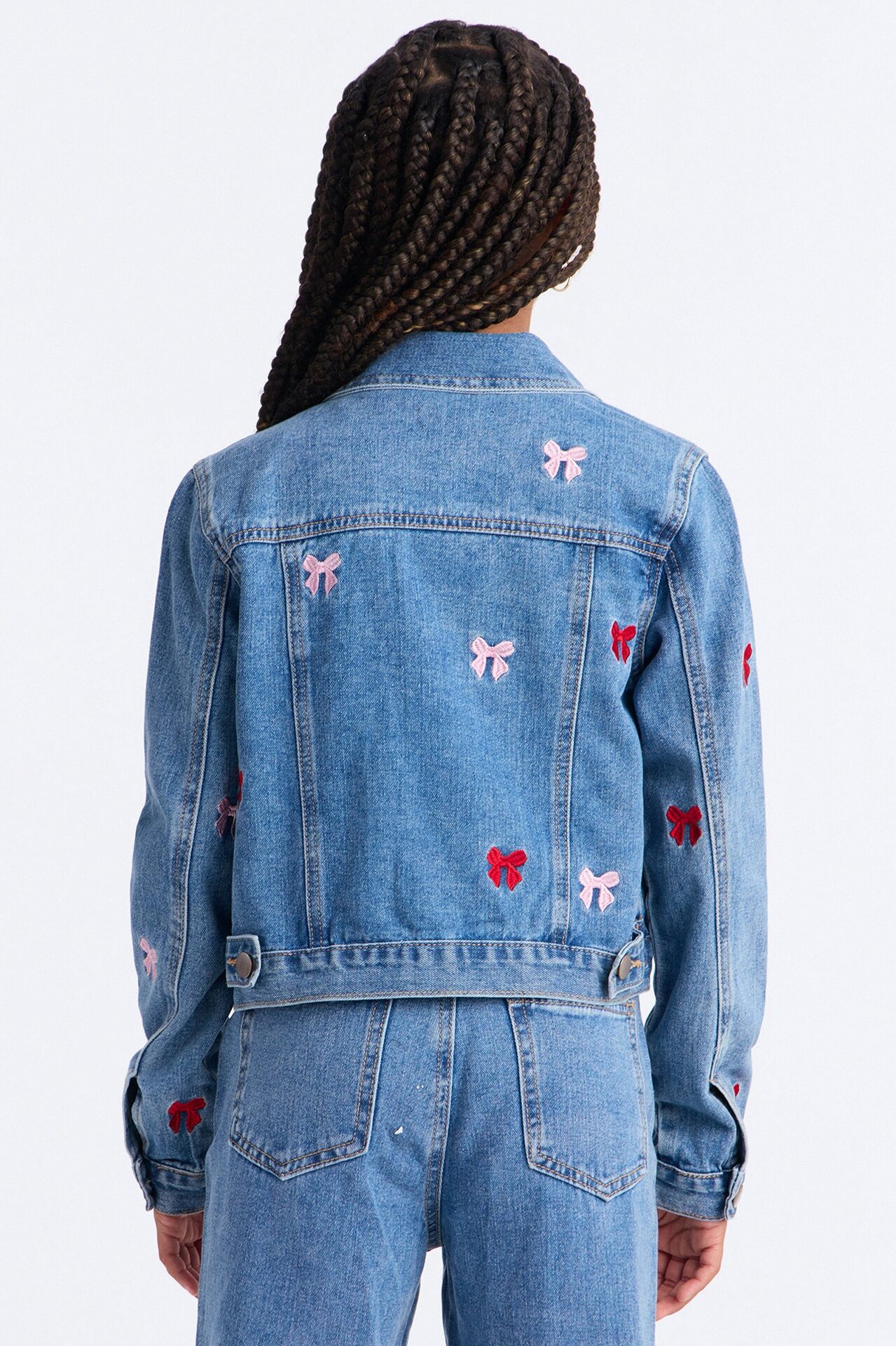 Mini Clara Embroidered Bow Denim Jacket - Light Wash