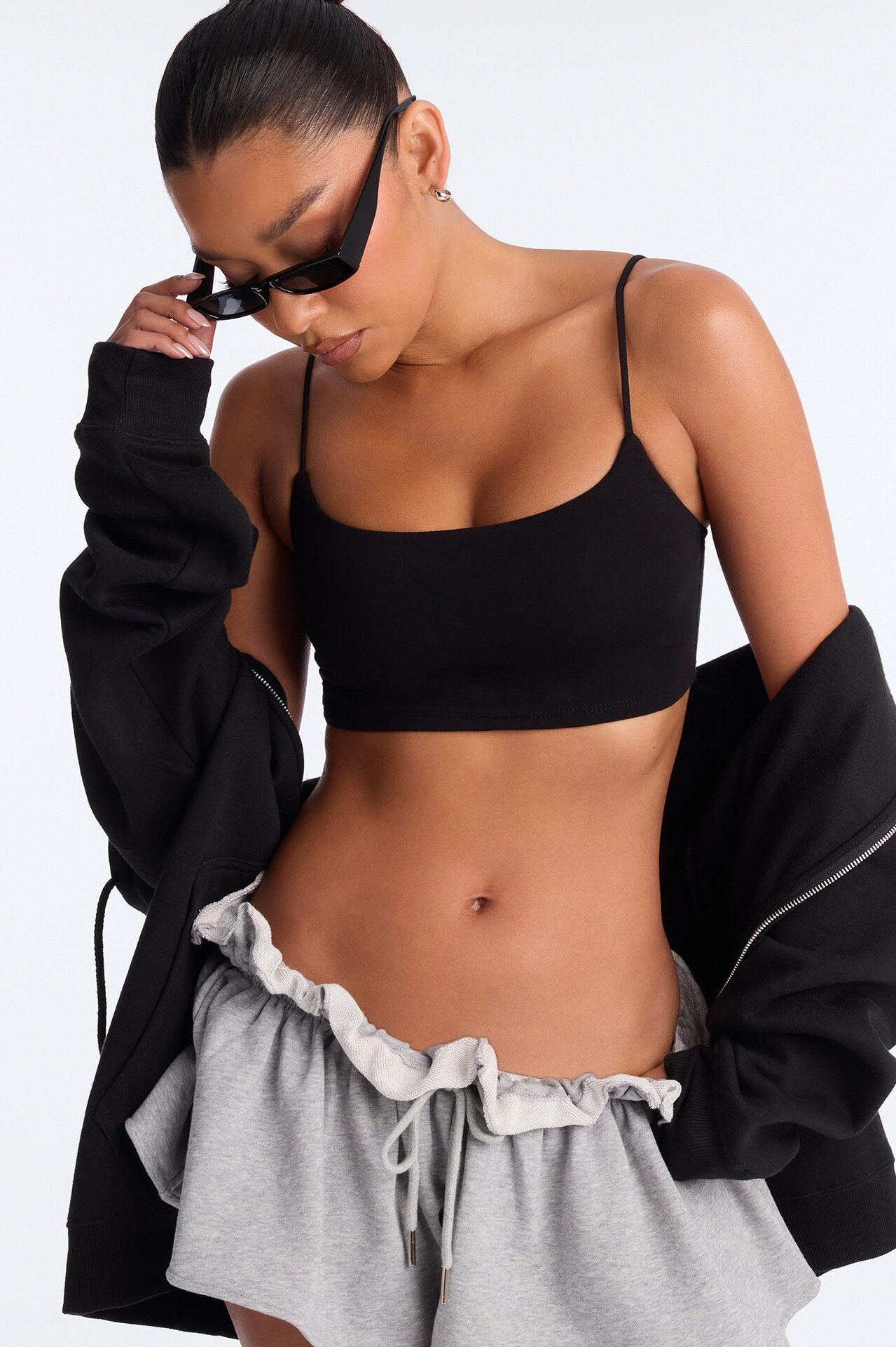 Alexa Everyday Double Layered Cropped Cami Top - Black