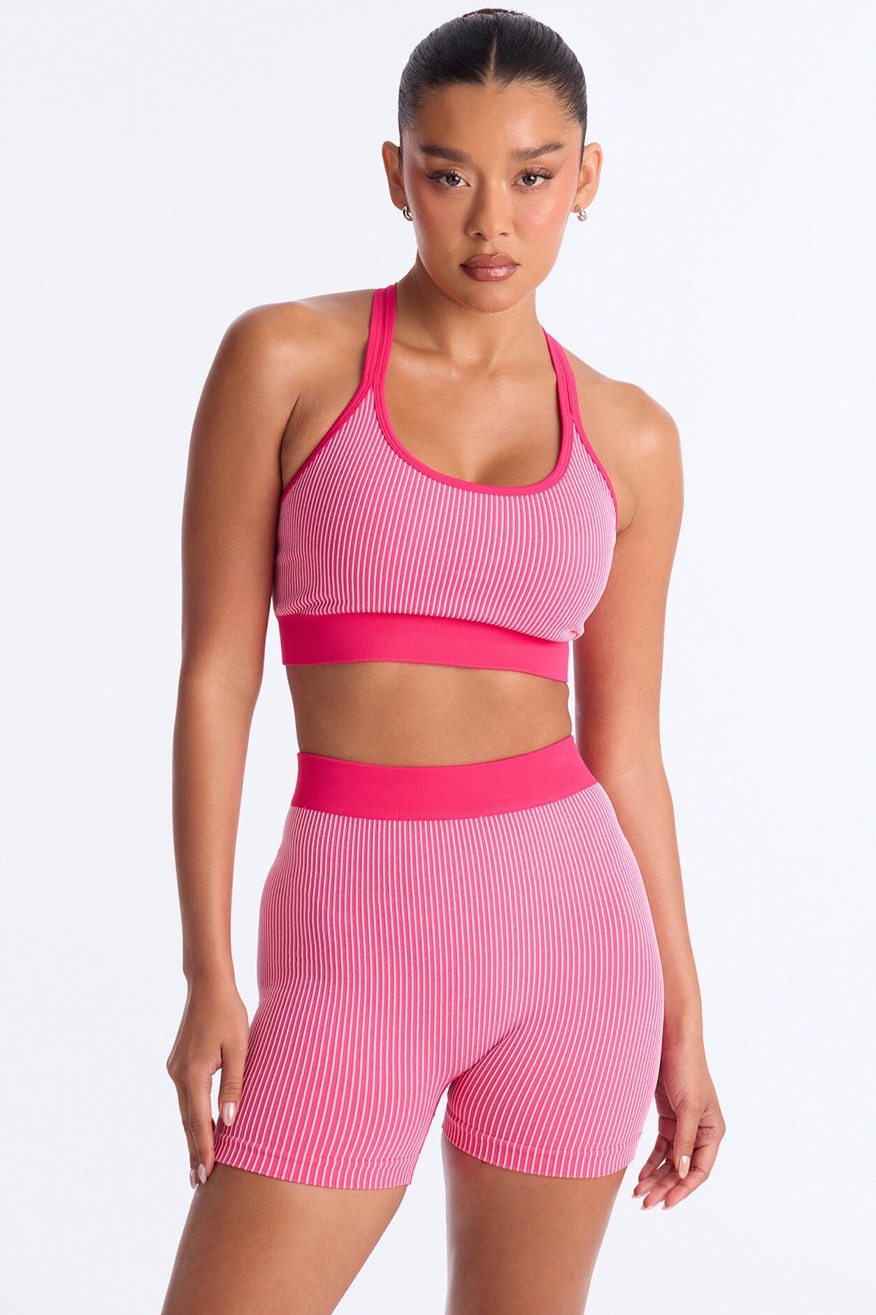 Gigi Seamless Sculpting Ruched V Back Short Set - Hot Pink
