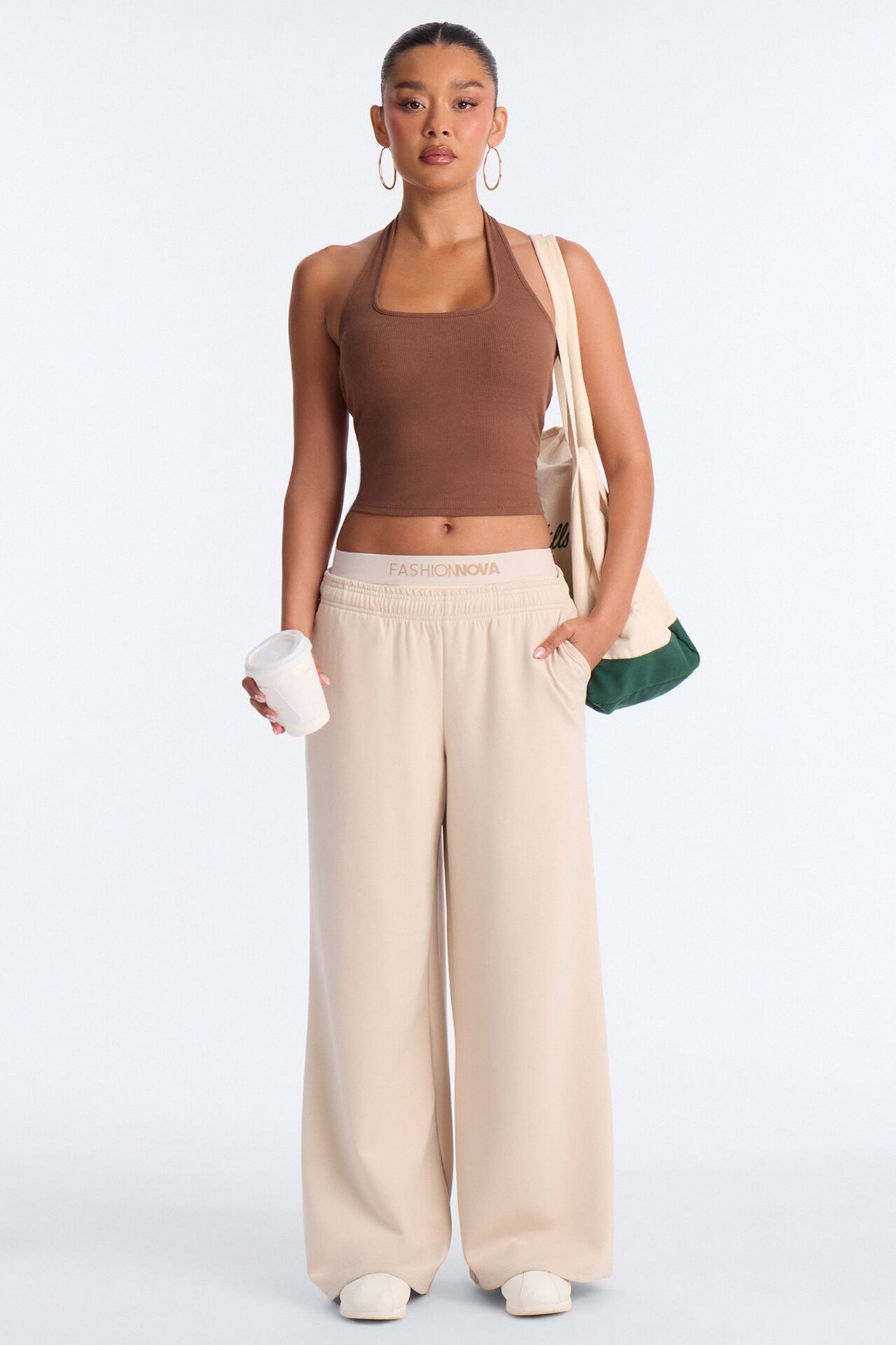 Becca Ribbed Built in Halter Top - Coco