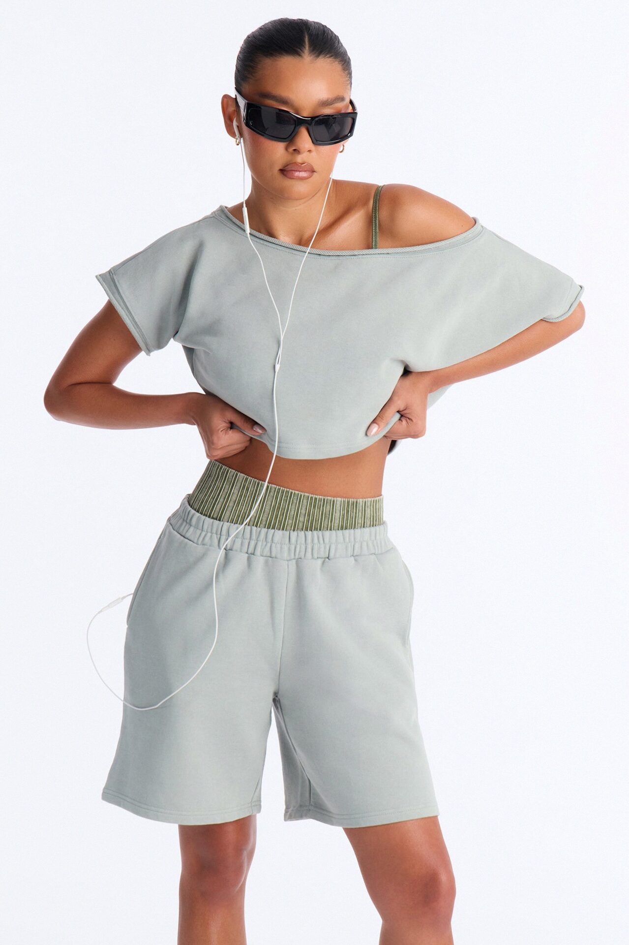 Shia Off Shoulder Short Set - Sage