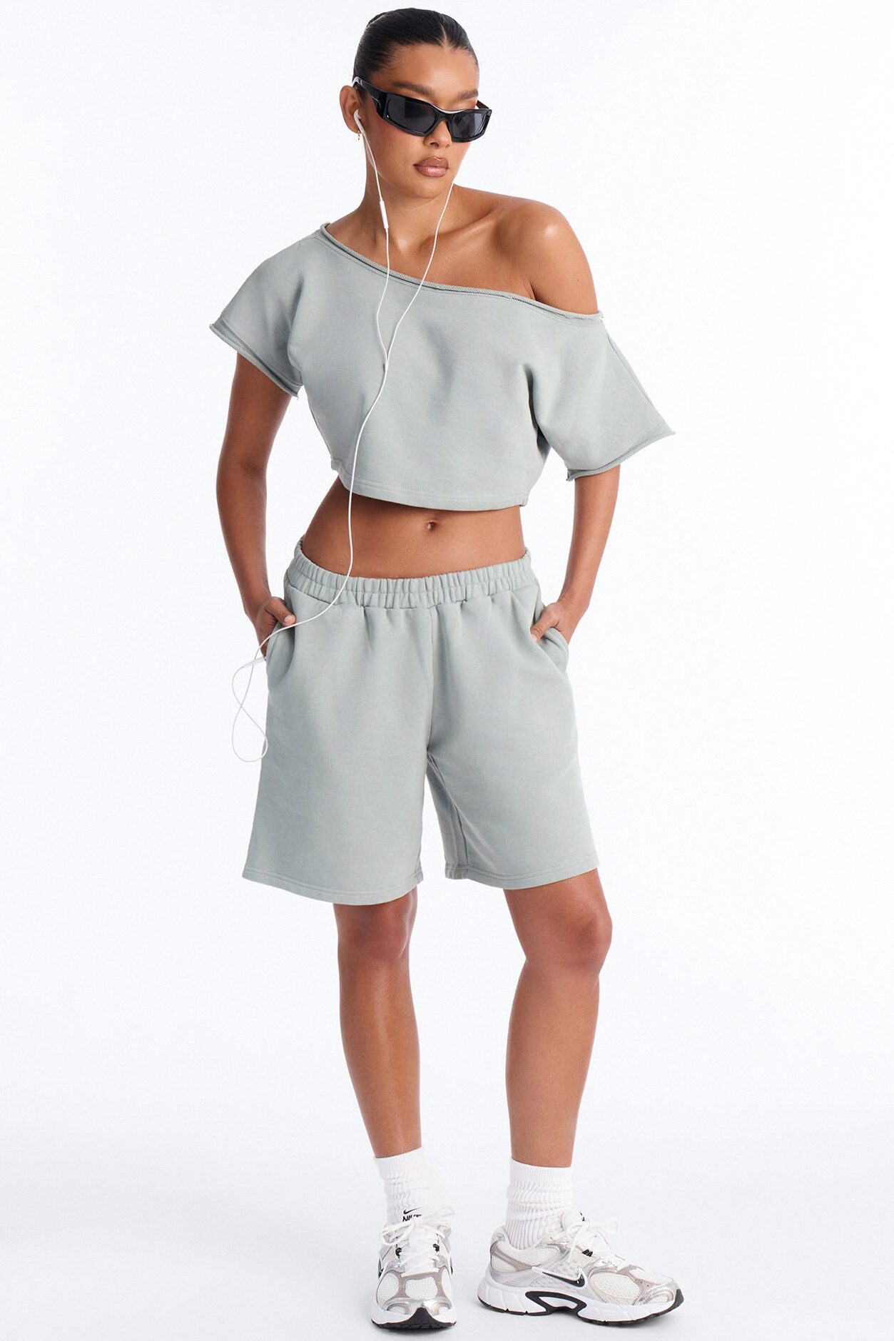 Shia Off Shoulder Short Set - Sage