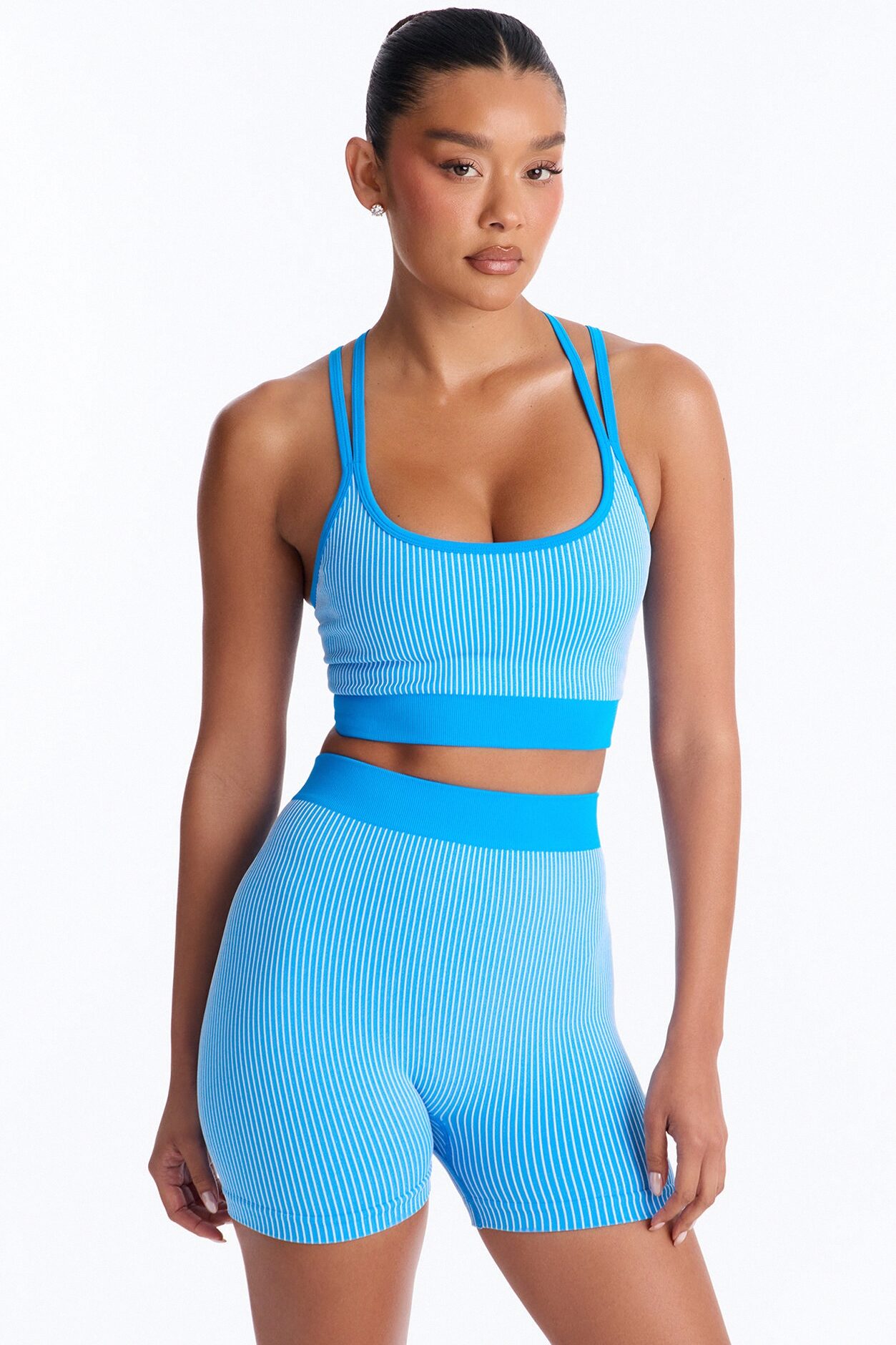 Gigi Seamless Sculpting Ruched V Back Short Set - Royal