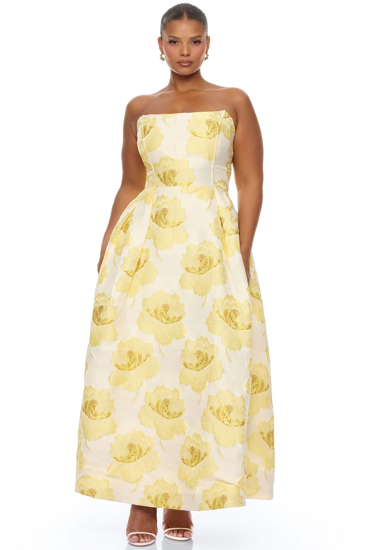 Fiora Strapless Jacquard Maxi Dress - Yellow