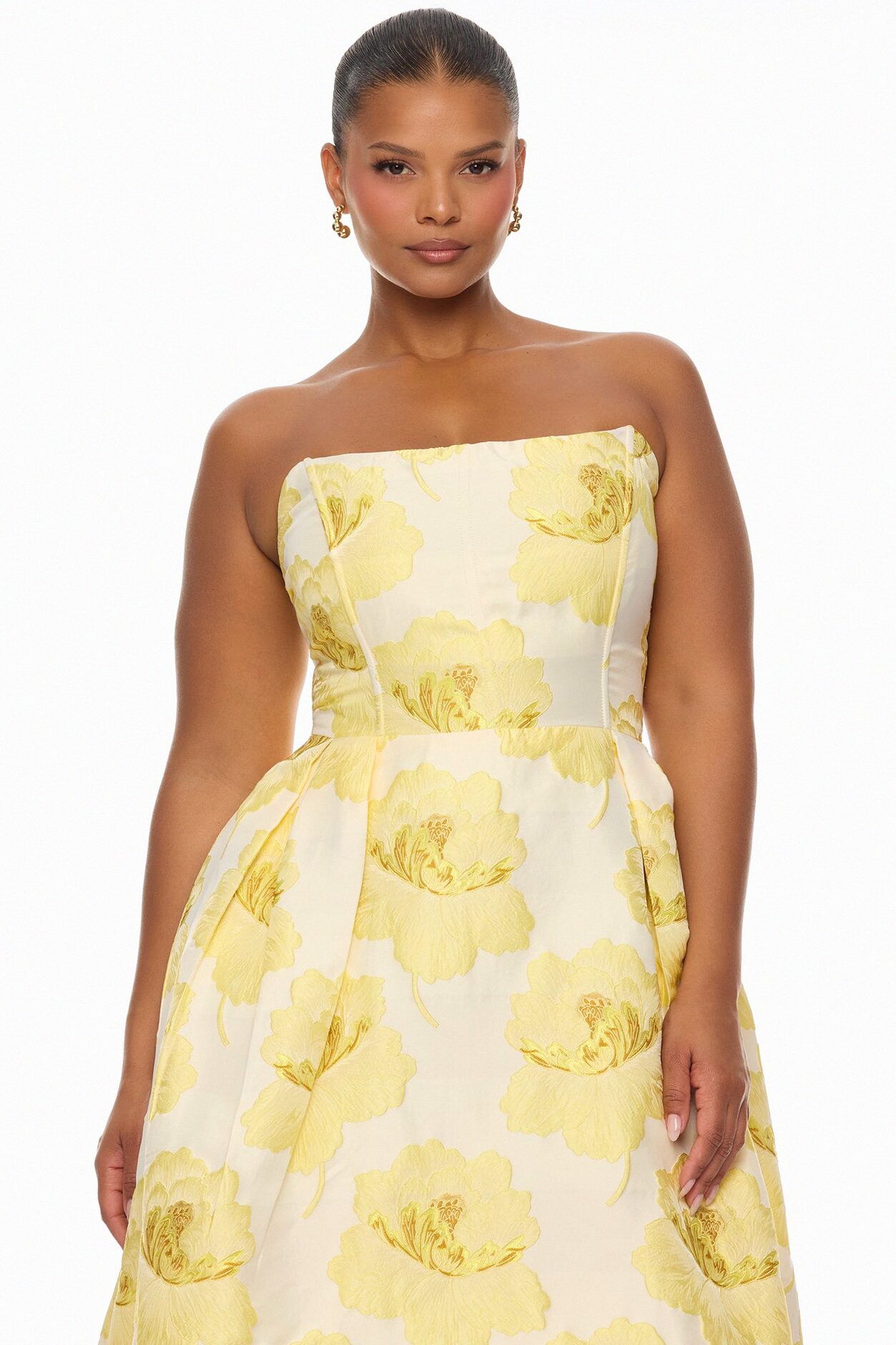 Fiora Strapless Jacquard Maxi Dress - Yellow