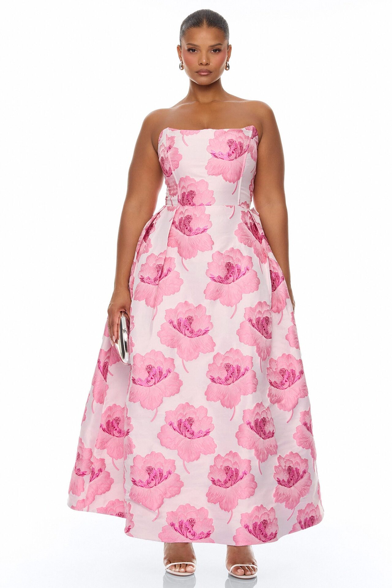 Fiora Strapless Jacquard Maxi Dress - Pink