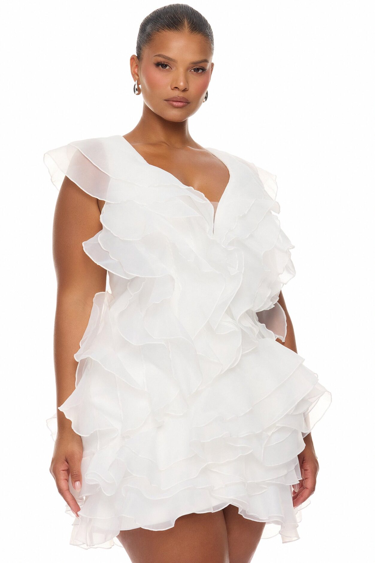 In The Clouds Sleeveless Ruffle Mini Dress - White