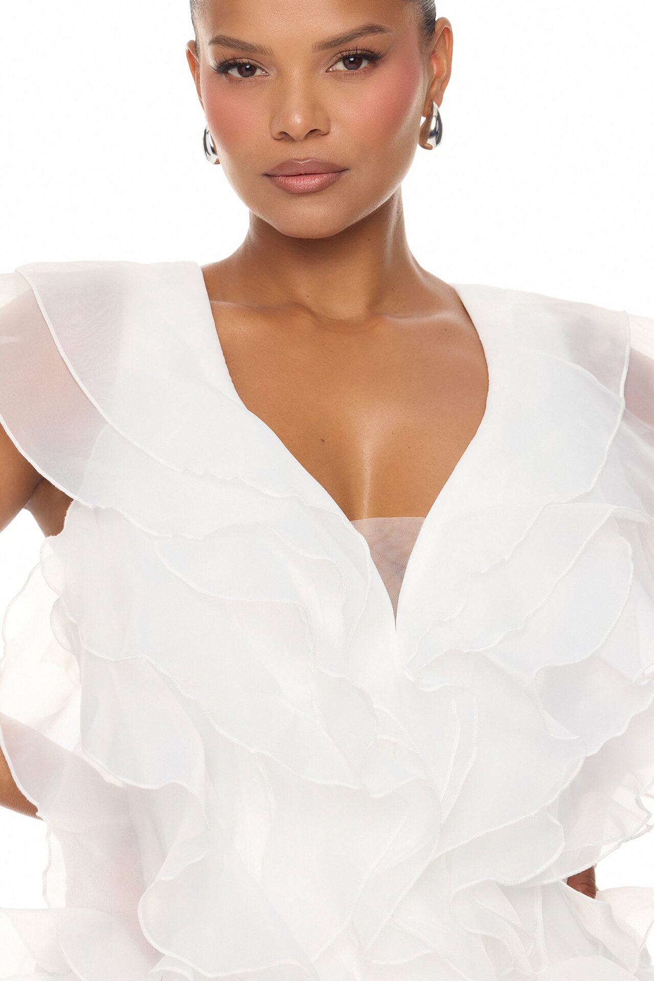 In The Clouds Sleeveless Ruffle Mini Dress - White