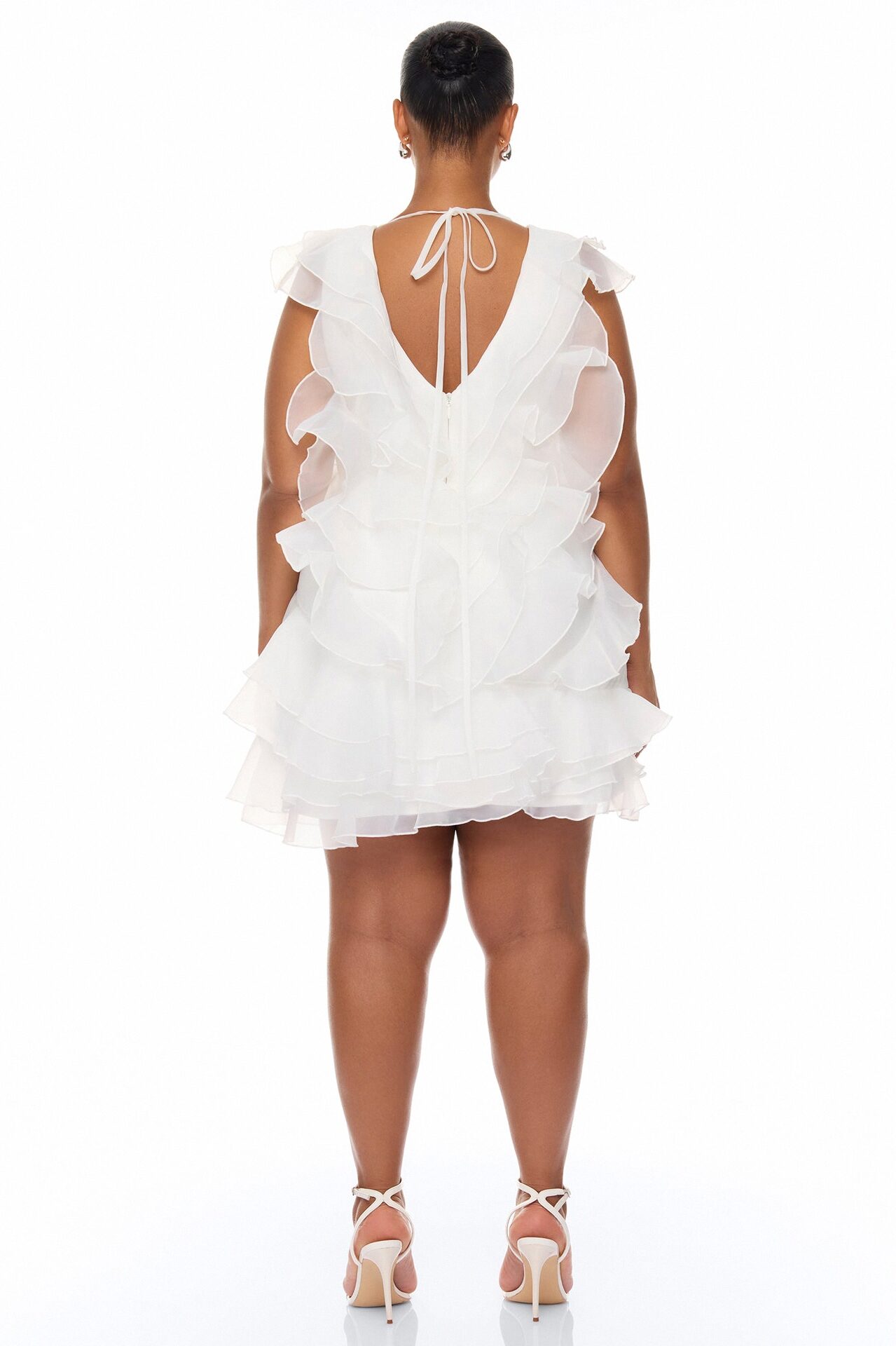 In The Clouds Sleeveless Ruffle Mini Dress - White