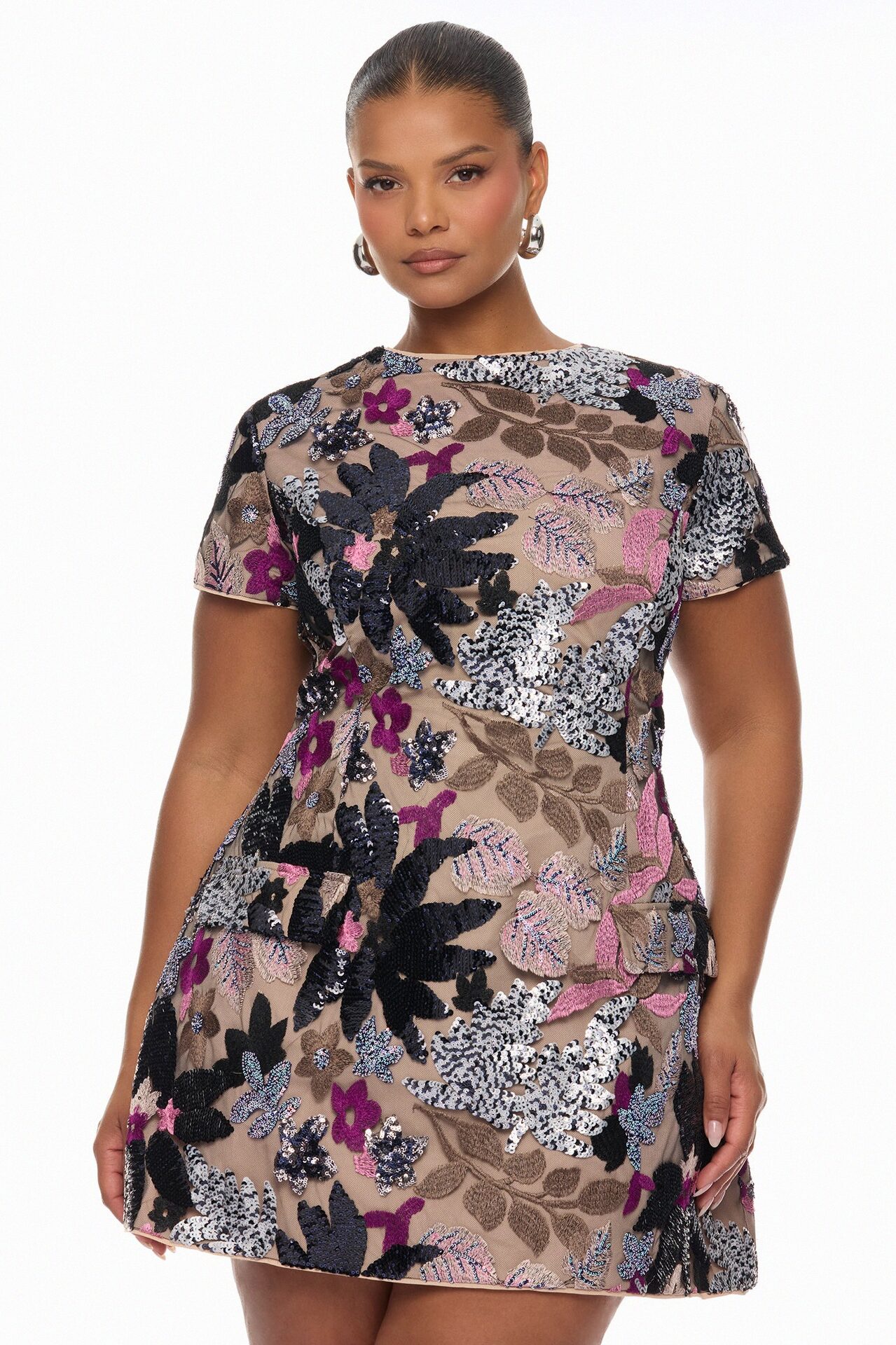 Kaylah Floral Embroidered Mini Dress - Purple/combo
