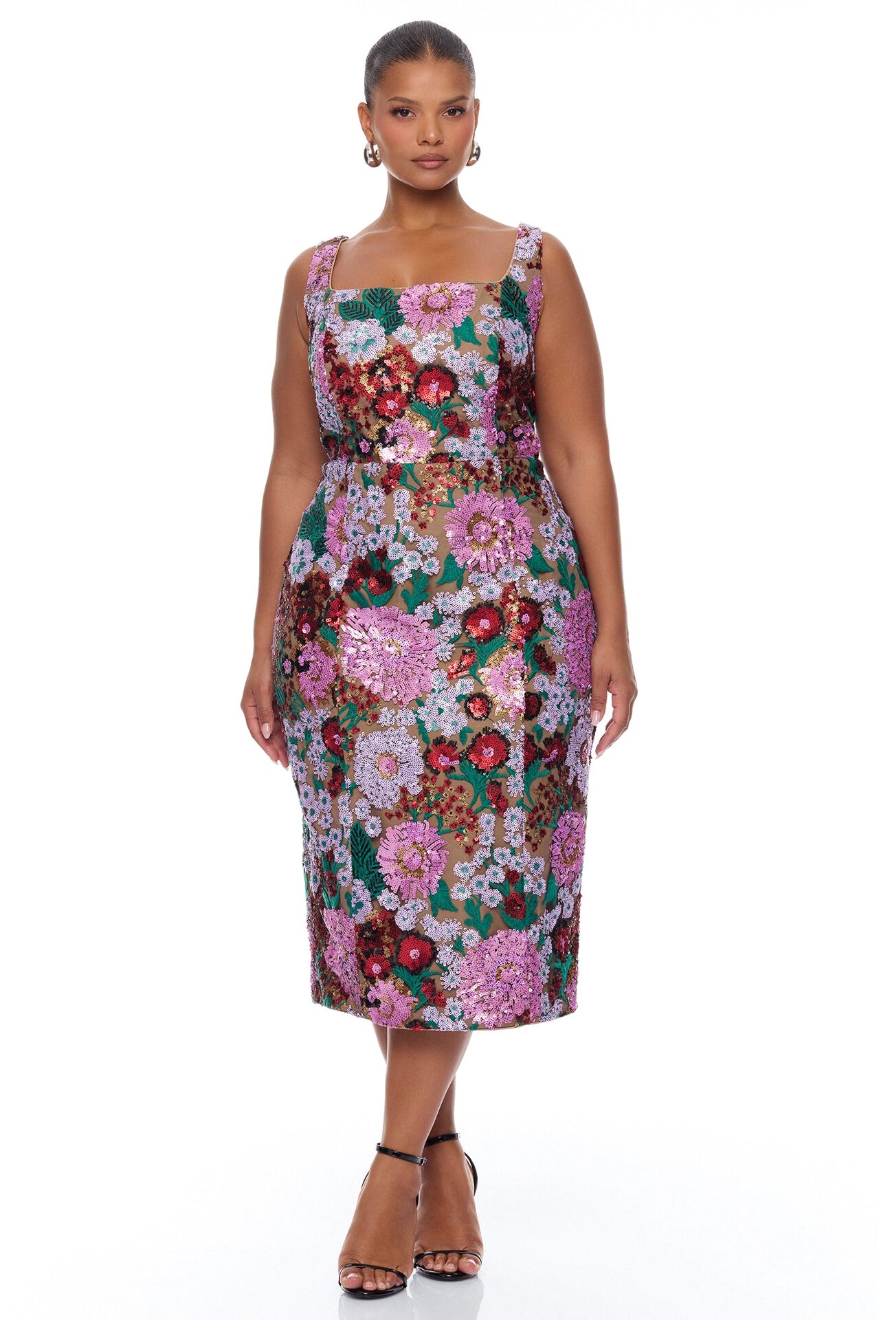 Mollory Mesh Embroidered Midi Dress - Purple/combo