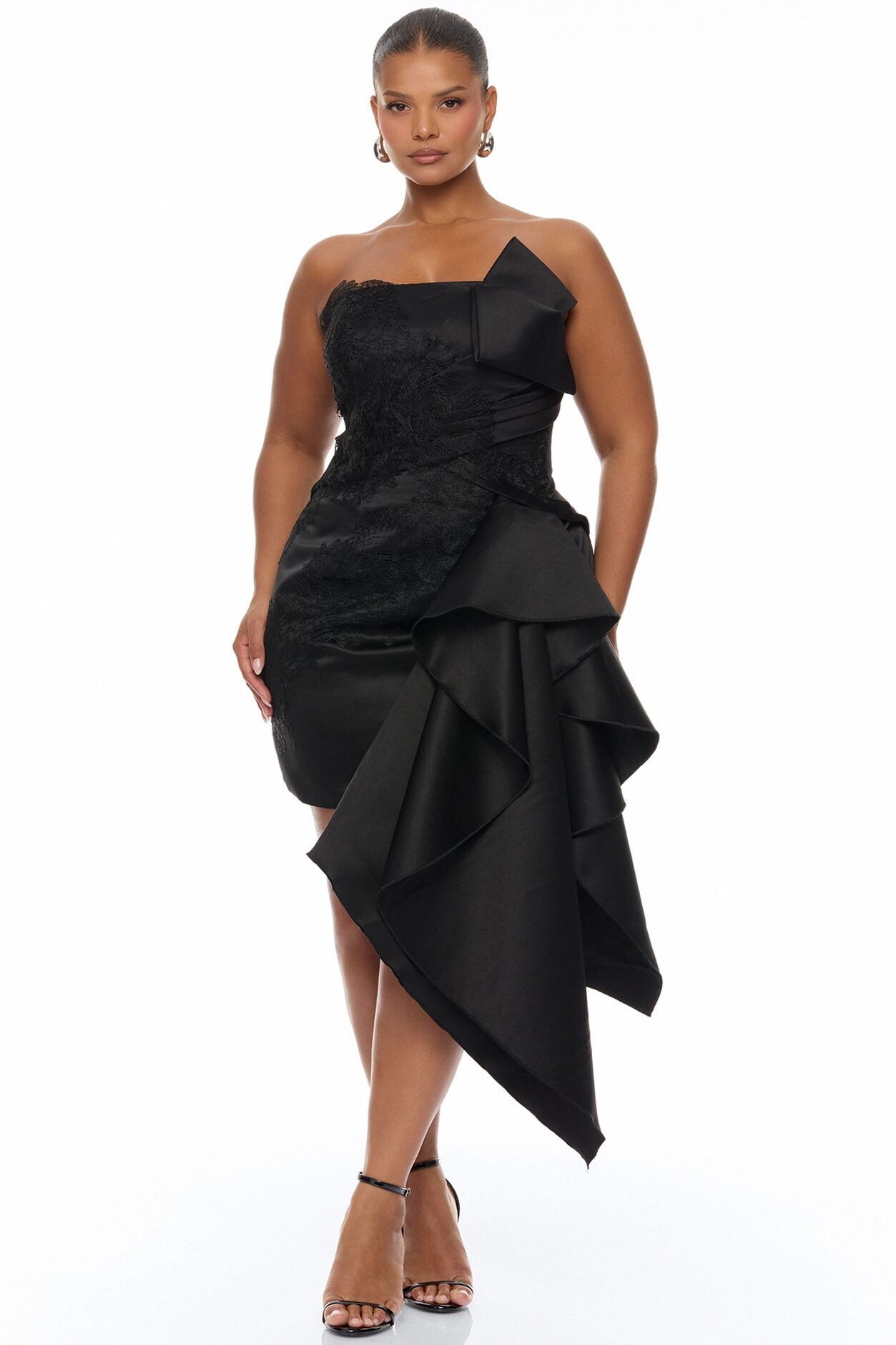 Total Drama Ruffle Drape Mini Dress - Black