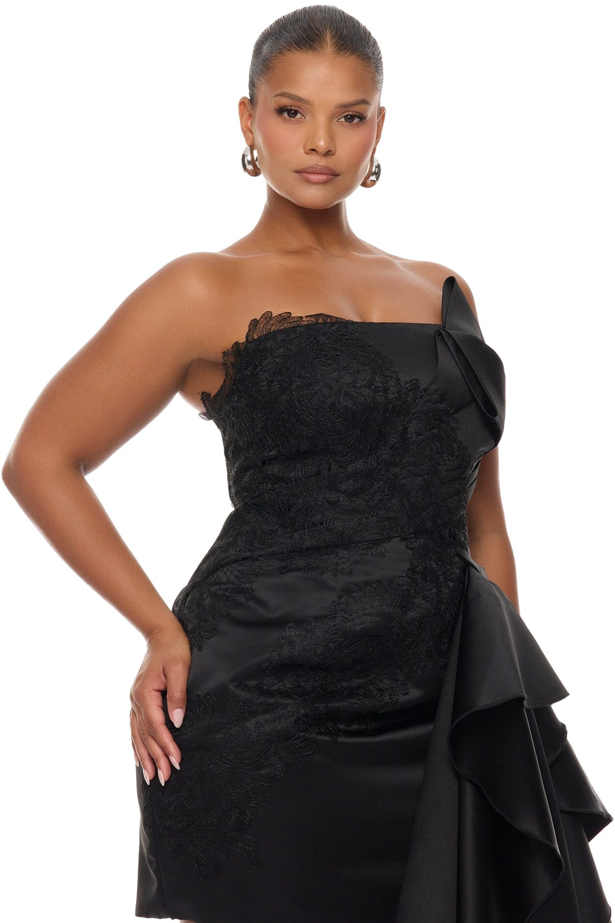 Total Drama Ruffle Drape Mini Dress - Black