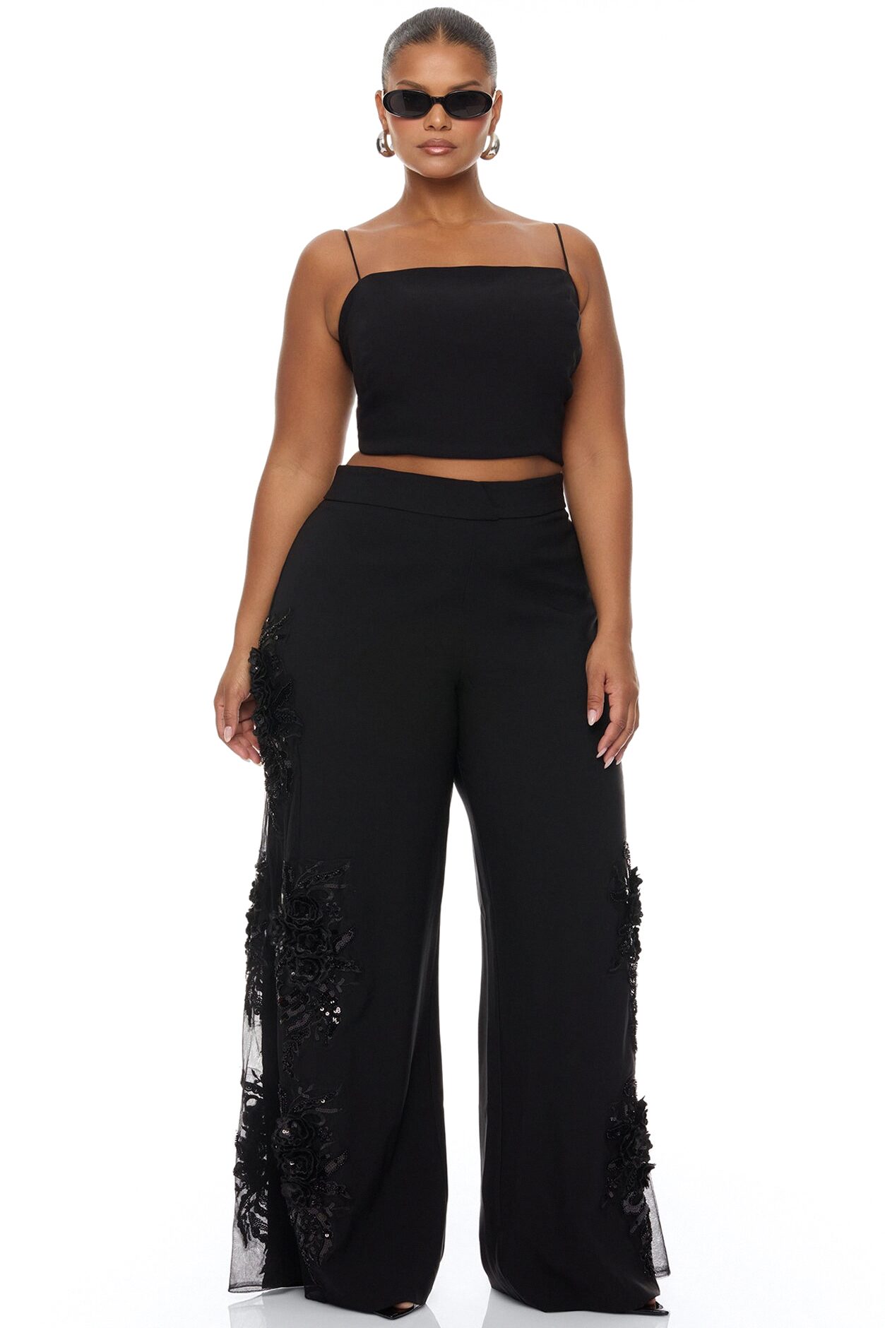 Sweet Serenity Embroidered Pant Set - Black