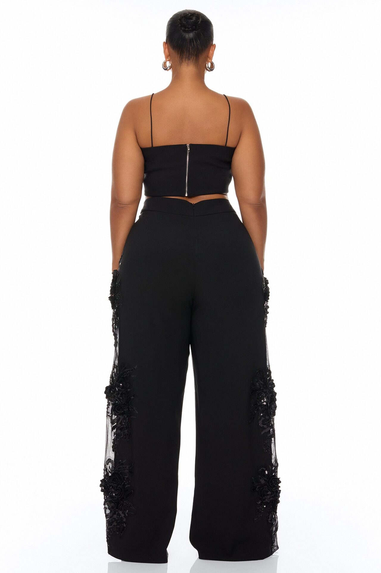 Sweet Serenity Embroidered Pant Set - Black