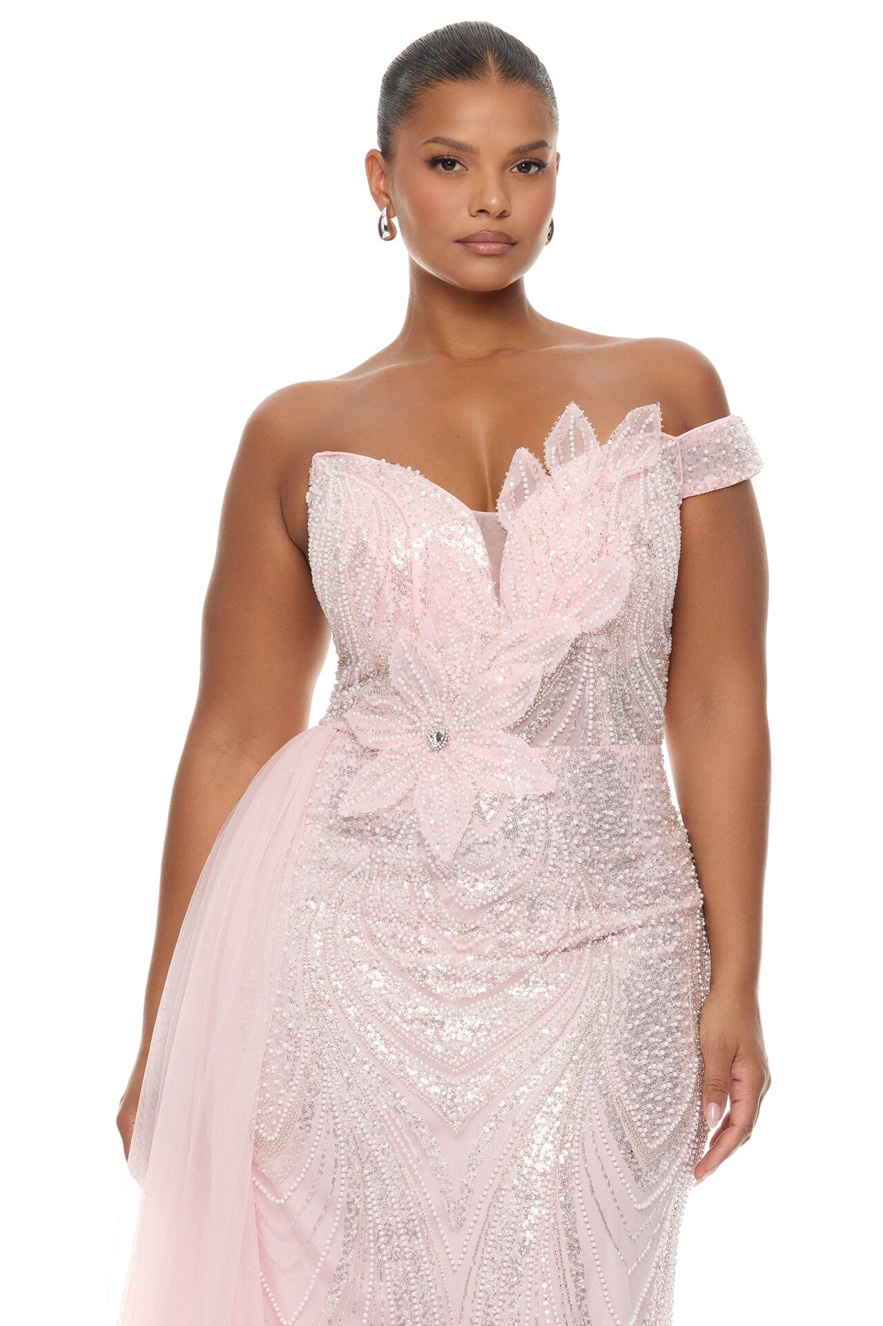 Too Glamorous Draped Embellished Gown - Light Pink