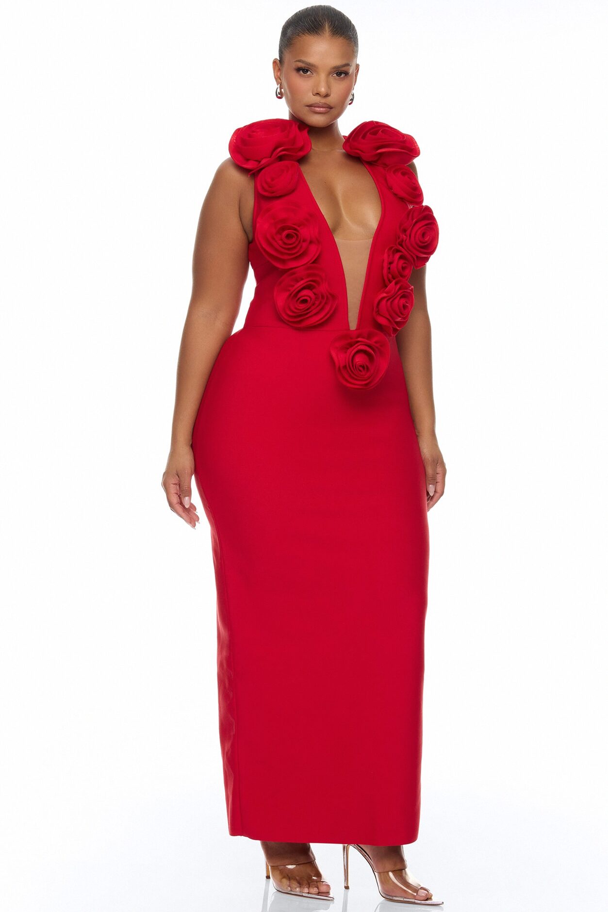 Rosalia Rosette Bandage Maxi Dress - Red