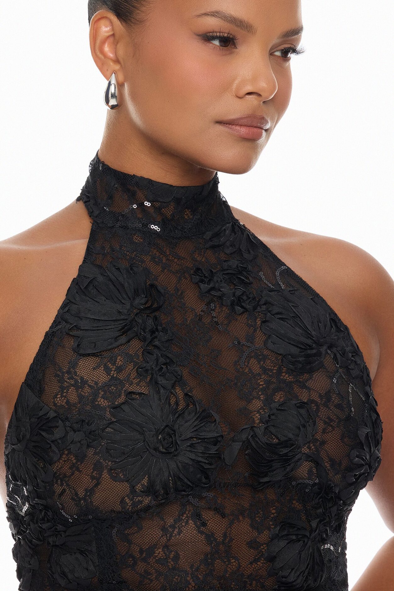 Marlene Sheer Lace Maxi Dress - Black
