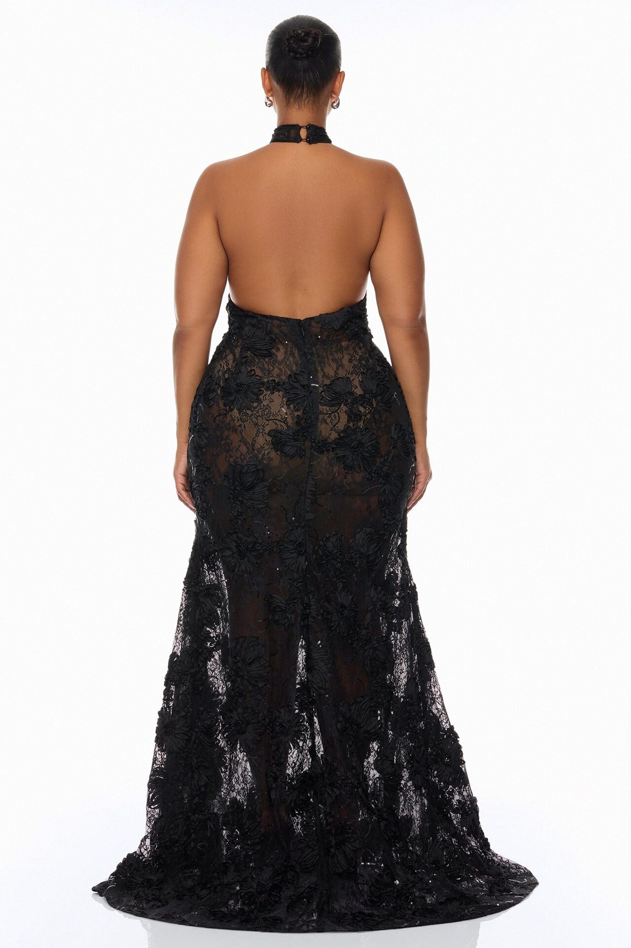 Marlene Sheer Lace Maxi Dress - Black