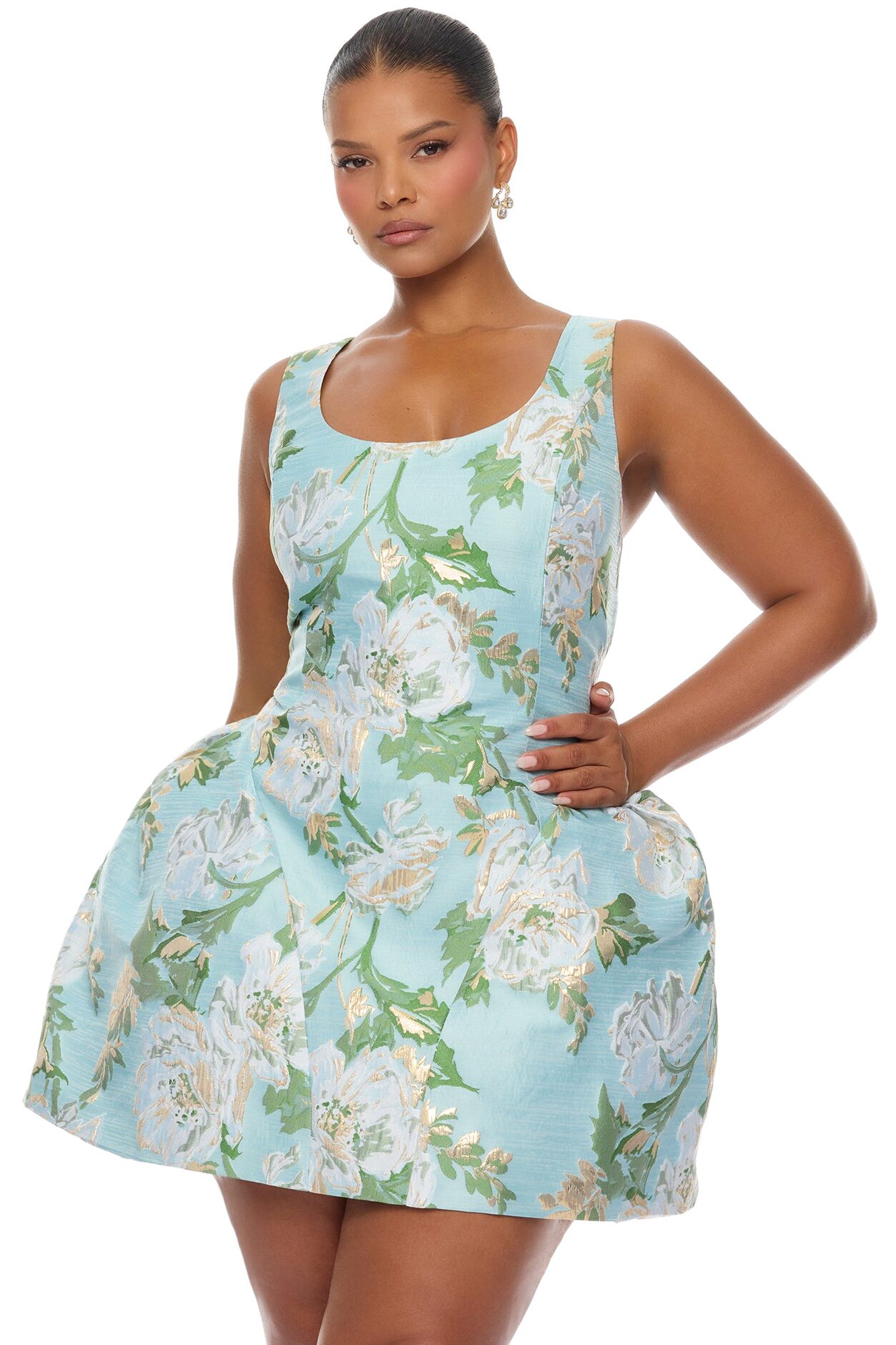 Alicia Drop Waist Jacquard Mini Dress - Blue/combo