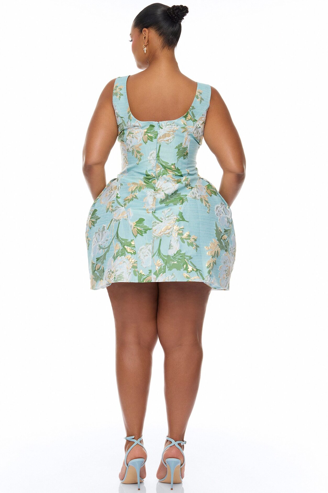 Alicia Drop Waist Jacquard Mini Dress - Blue/combo