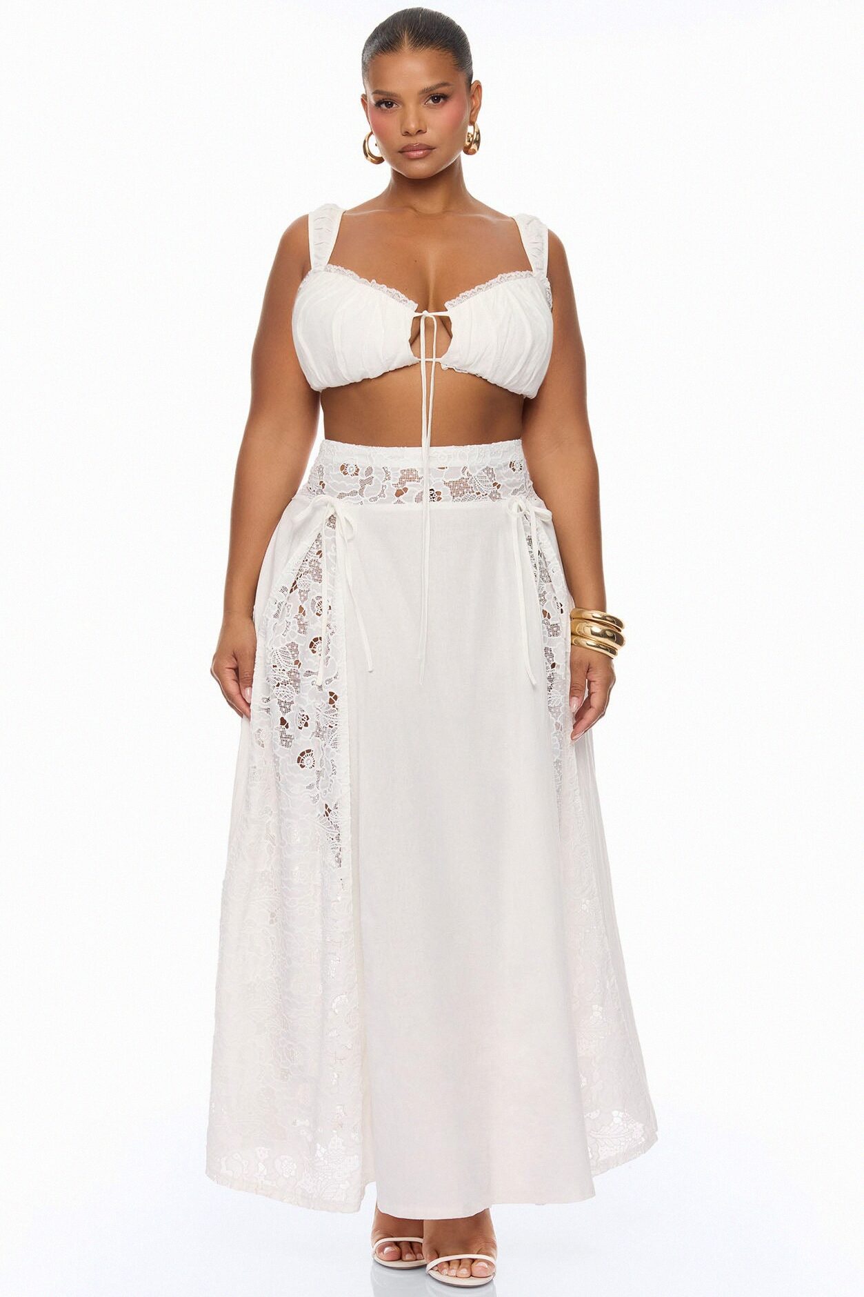 Femme Muse Lace Linen Skirt Set - White