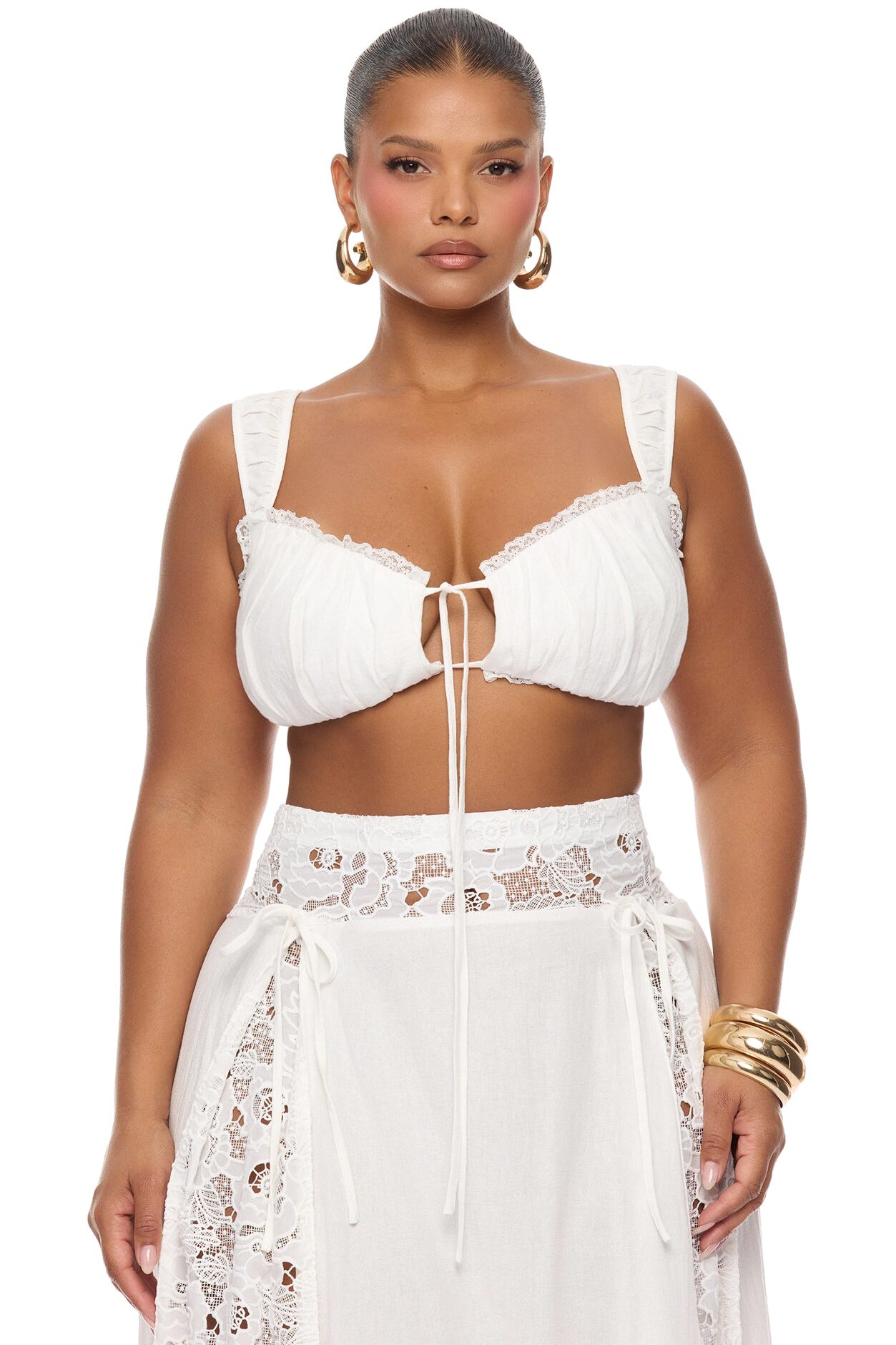 Femme Muse Lace Linen Skirt Set - White