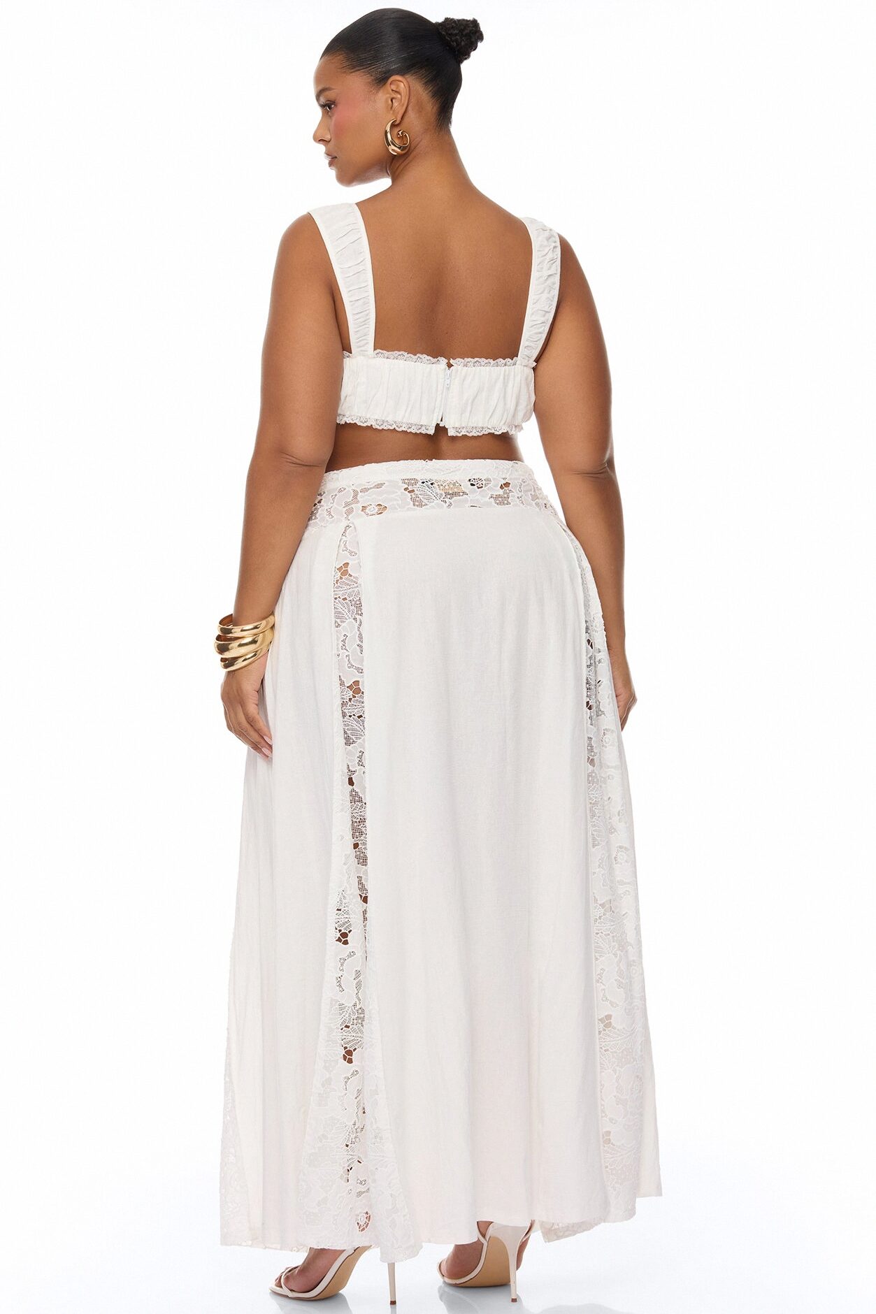 Femme Muse Lace Linen Skirt Set - White