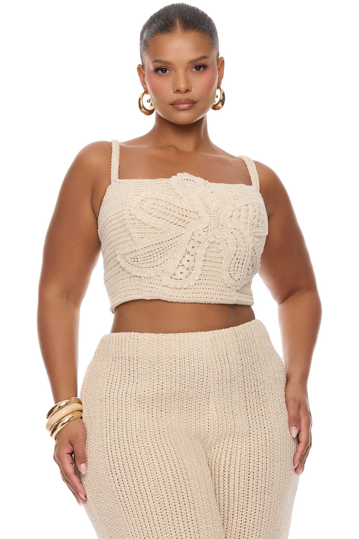 Coastal Vibe Shell Crochet Pant Set - Sand