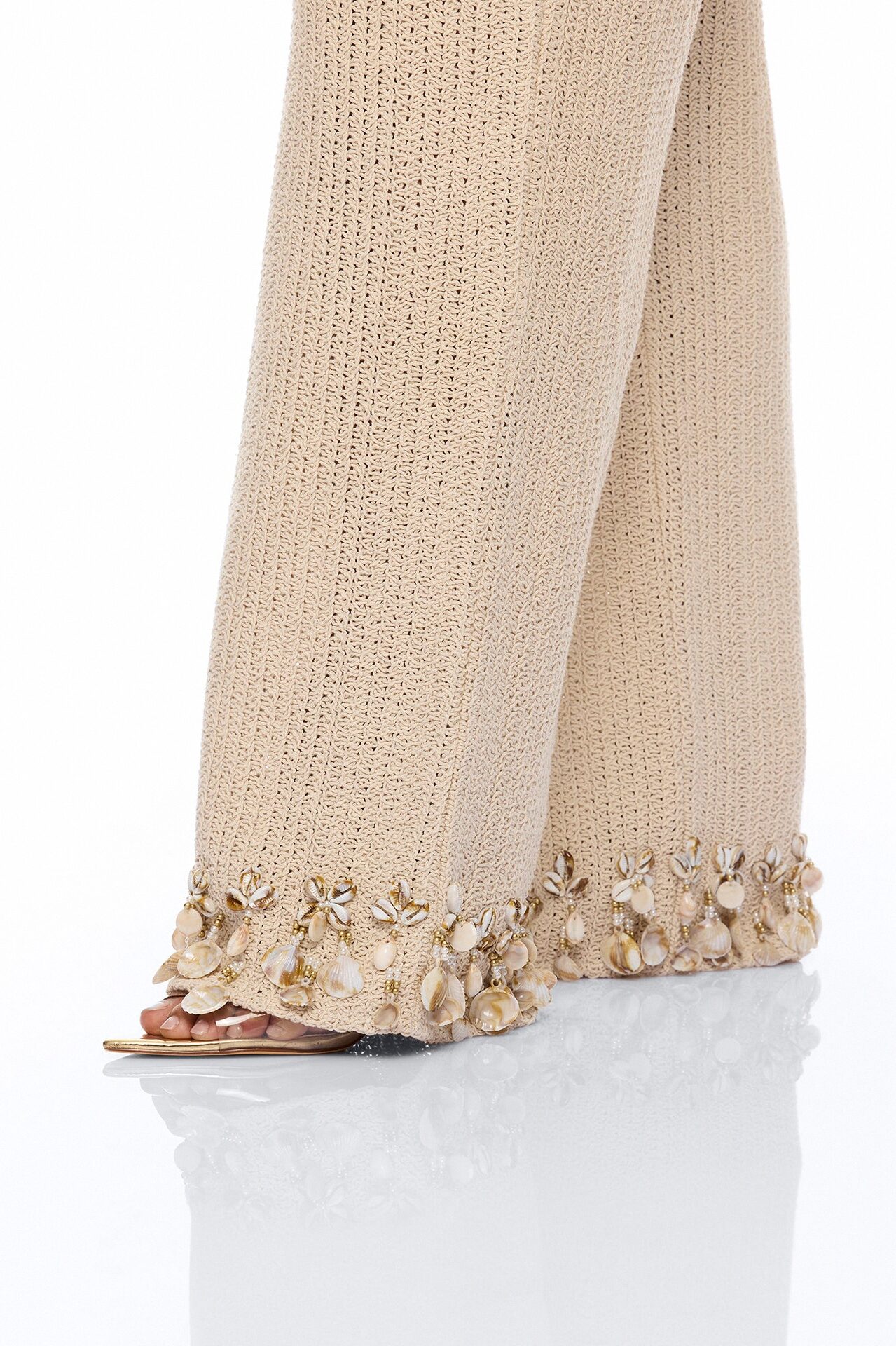 Coastal Vibe Shell Crochet Pant Set - Sand