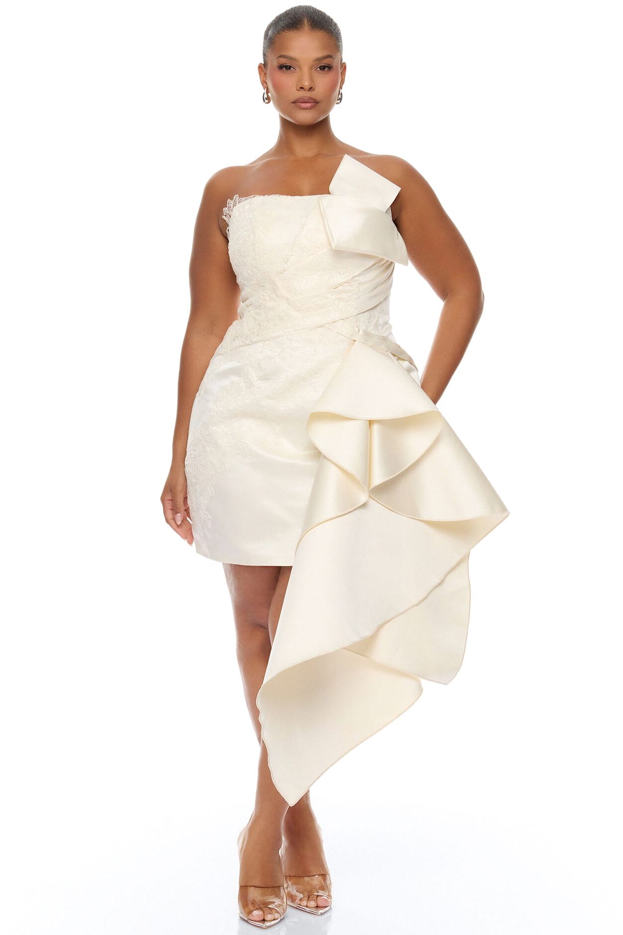 Total Drama Ruffle Drape Mini Dress - Cream