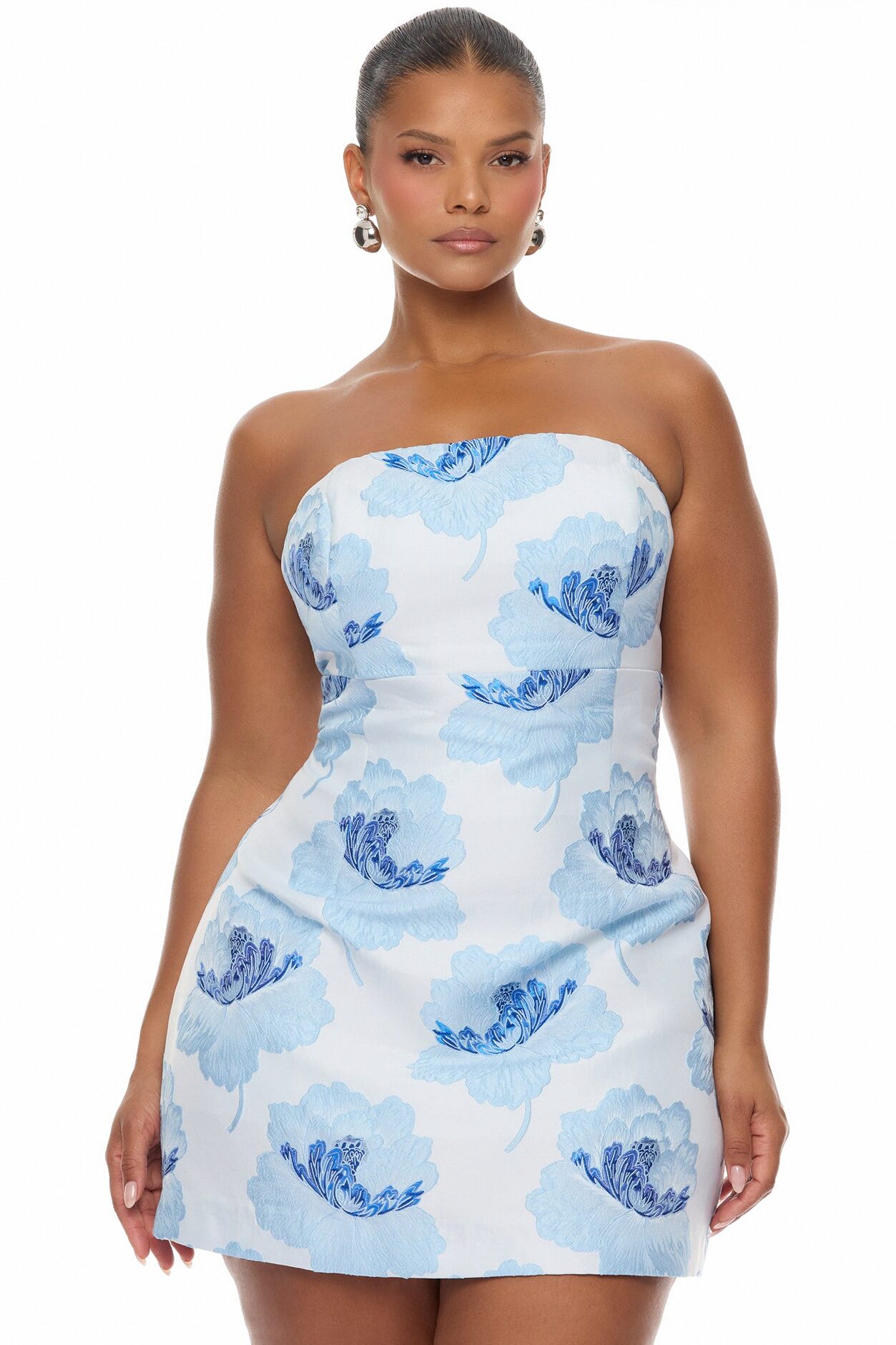 Fiora Strapless Jacquard Mini Dress - Blue