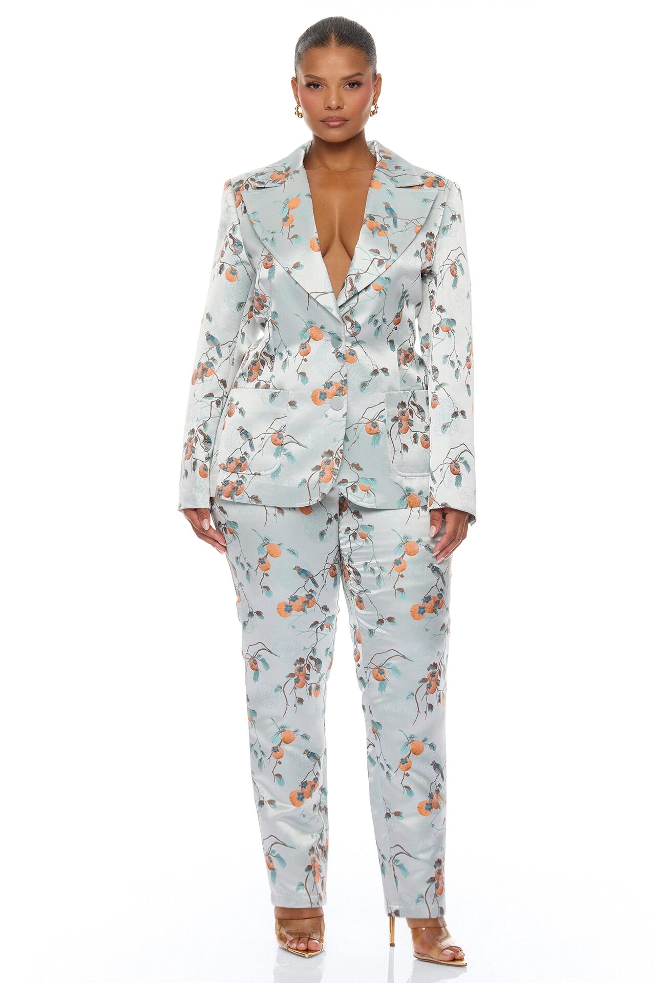 Amelya Jacquard Blazer Pant Set - Light Blue
