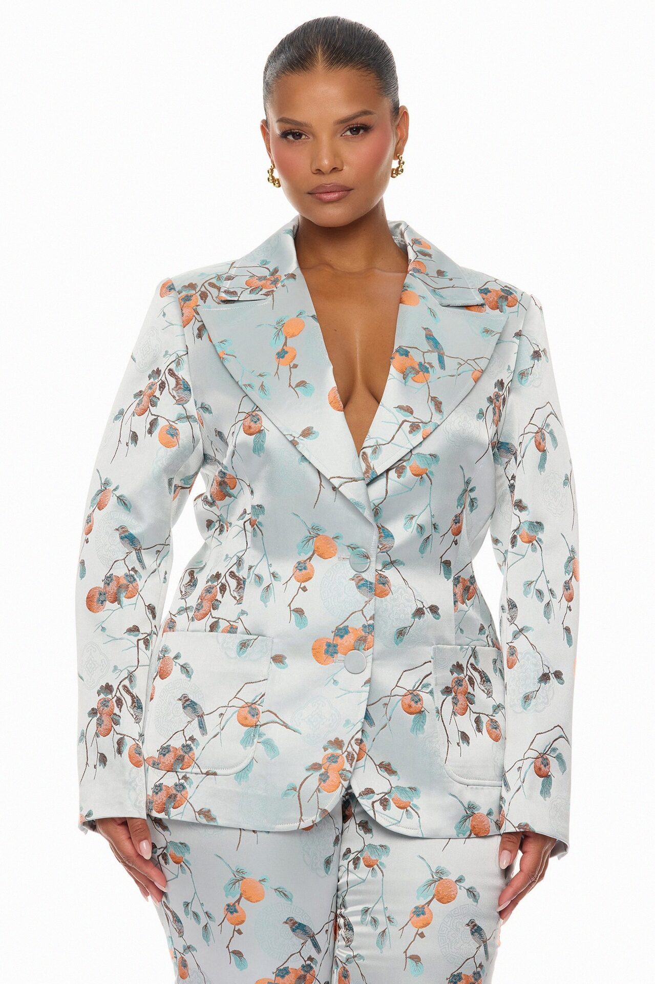 Amelya Jacquard Blazer Pant Set - Light Blue