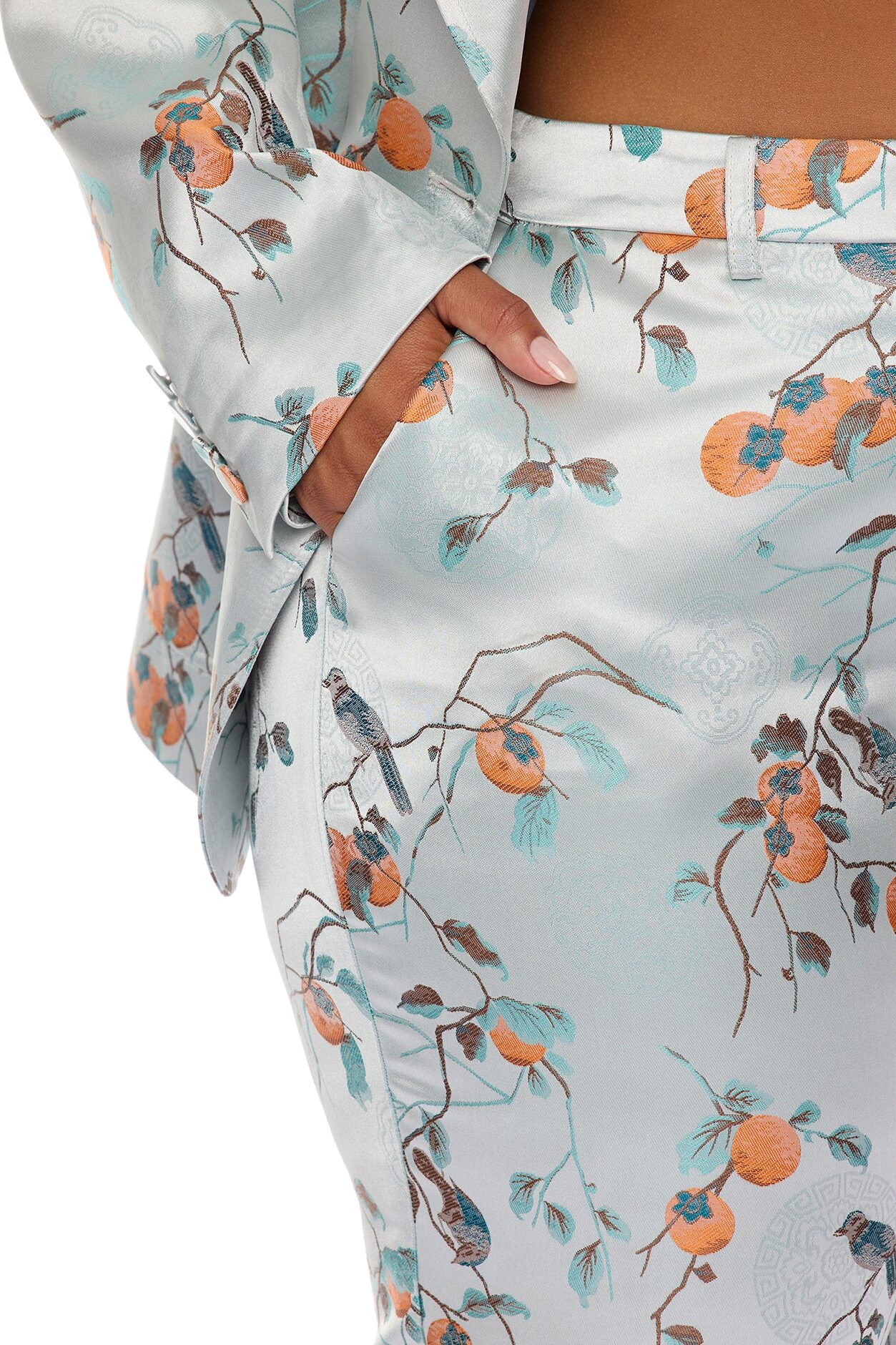 Amelya Jacquard Blazer Pant Set - Light Blue
