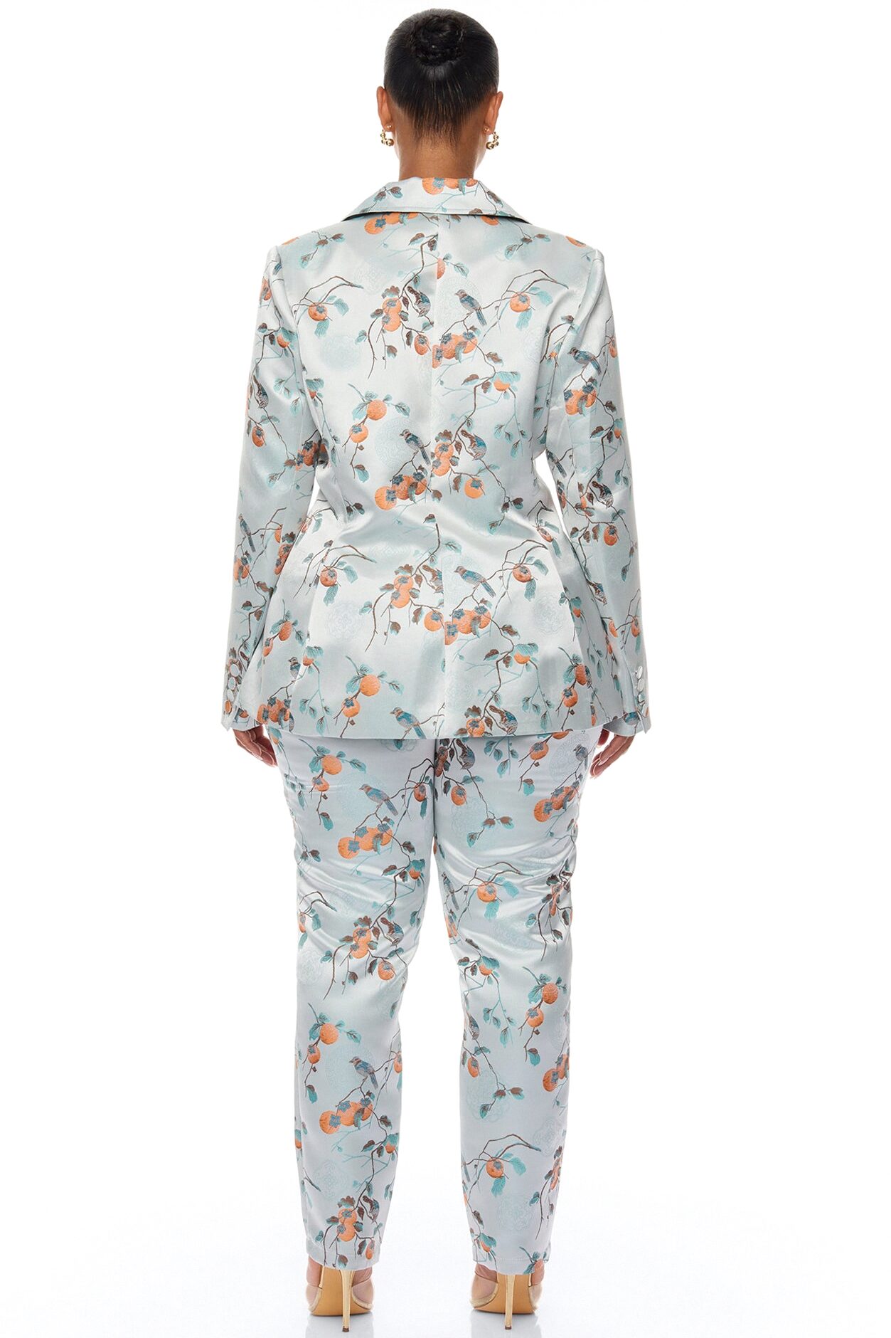Amelya Jacquard Blazer Pant Set - Light Blue