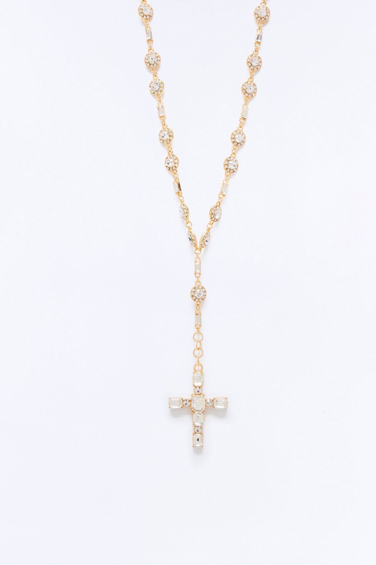 Icy Praise Rhinestone Lariat Necklace - Gold