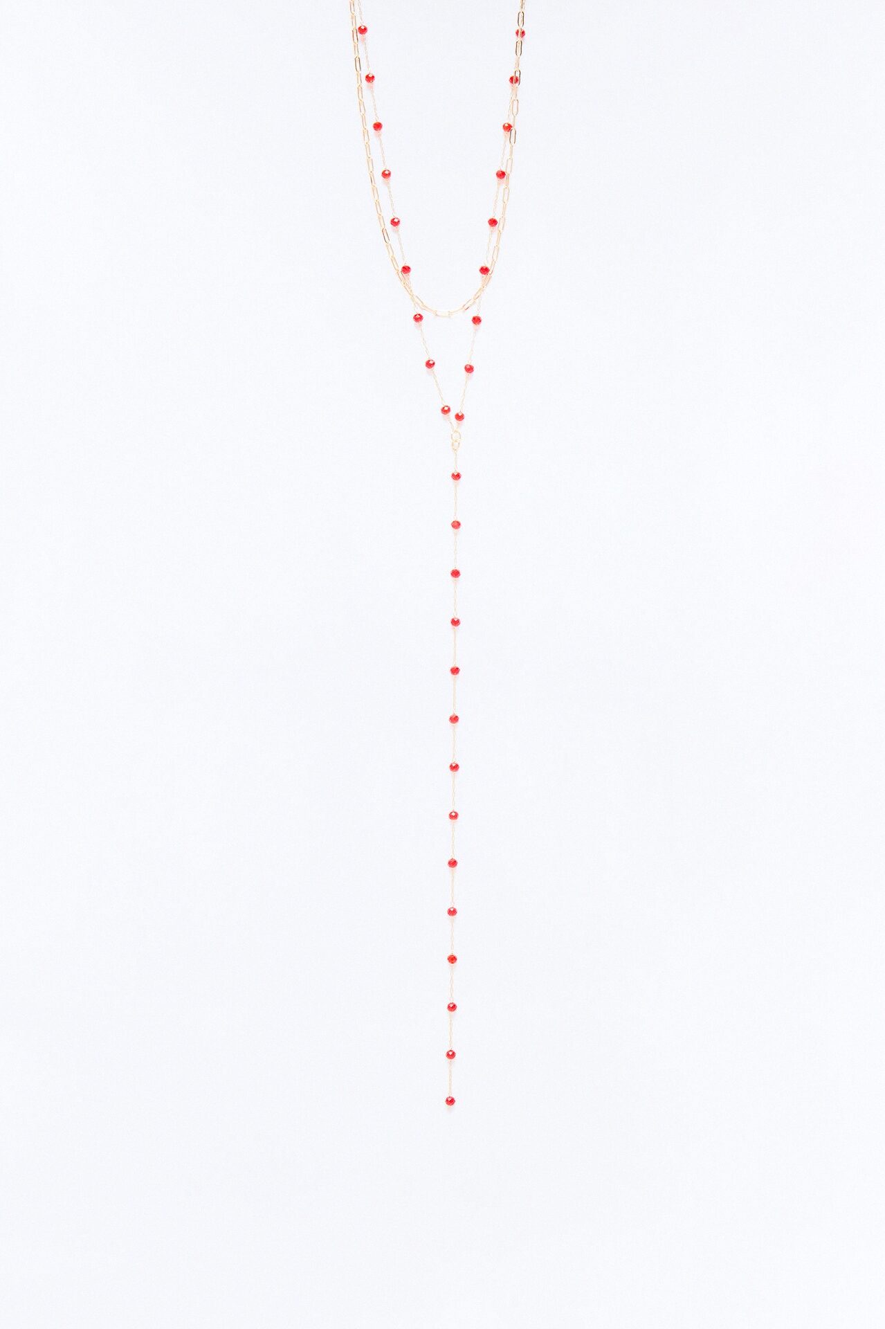 Iris Beaded Lariat Necklace - Gold/Red
