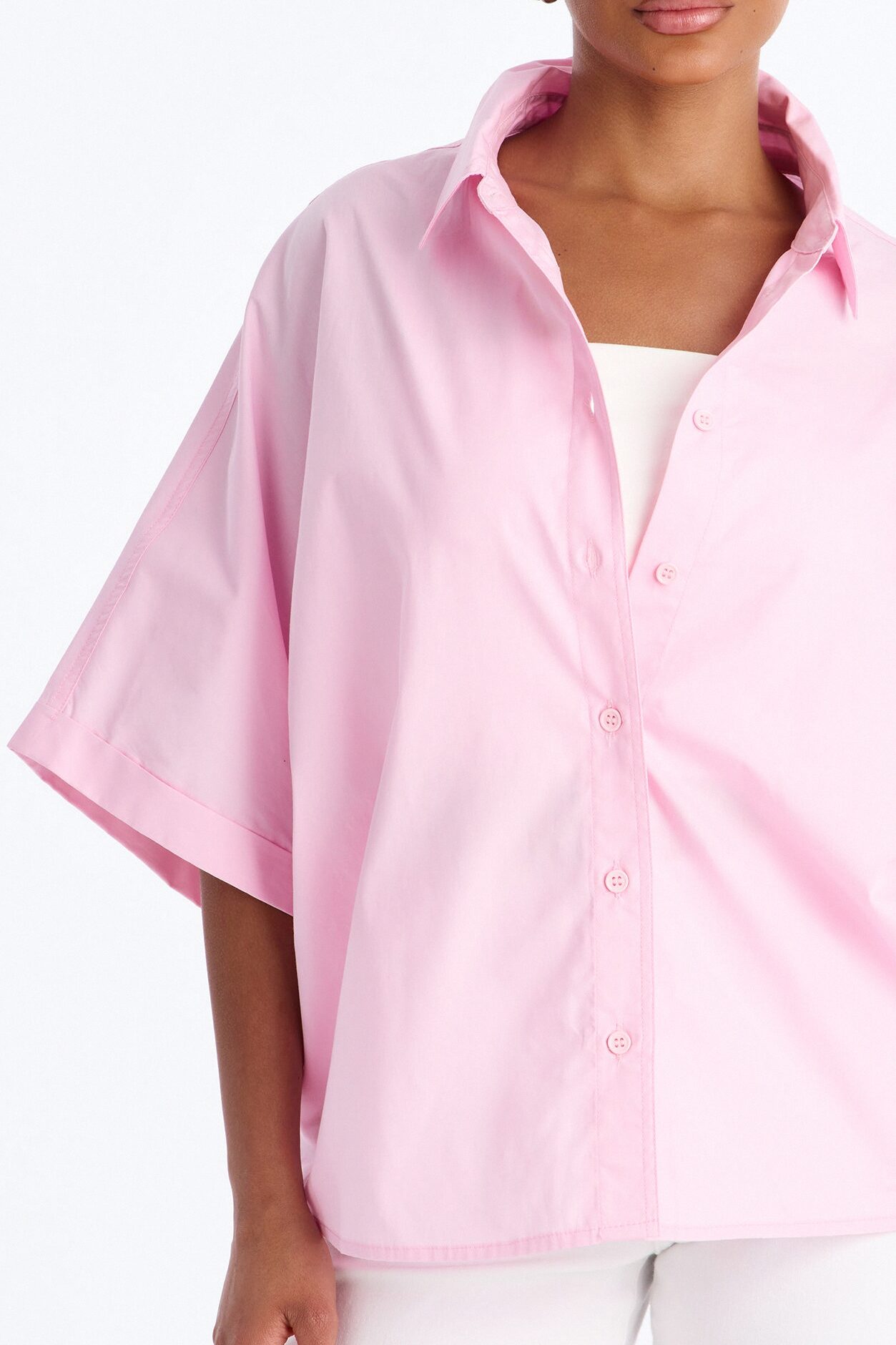 Sancie Oversized Poplin Button Up Shirt - Pink